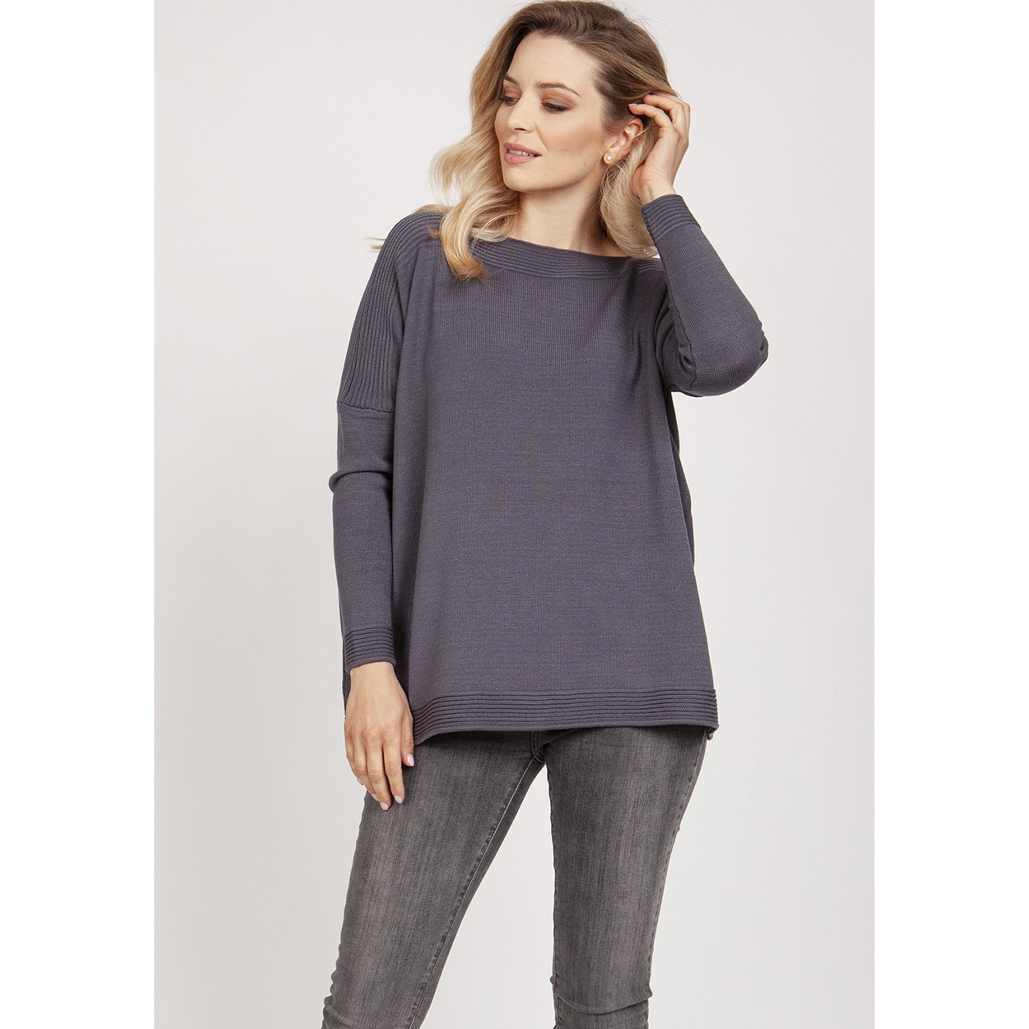 Maglia a maniche lunghe modello over grigio scuro MKM vista0