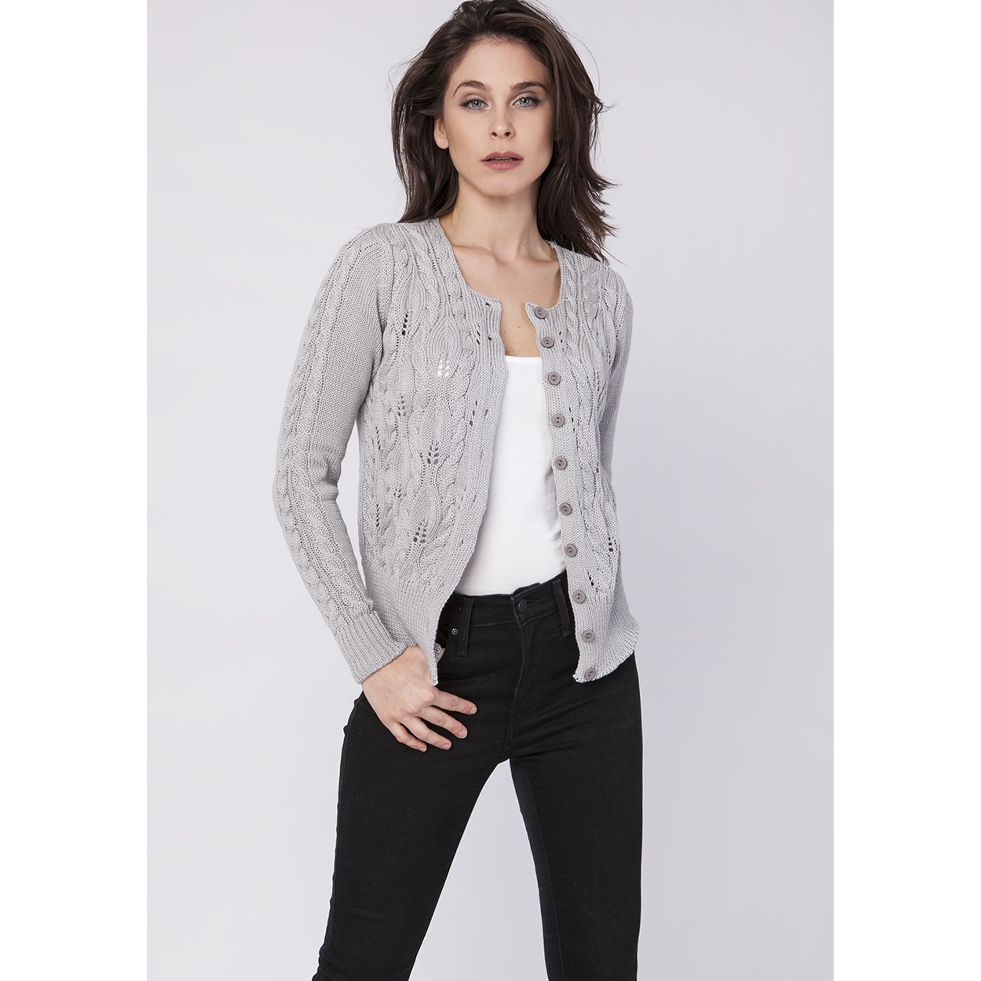 Cardigan con trama operata grigio MKM vista0