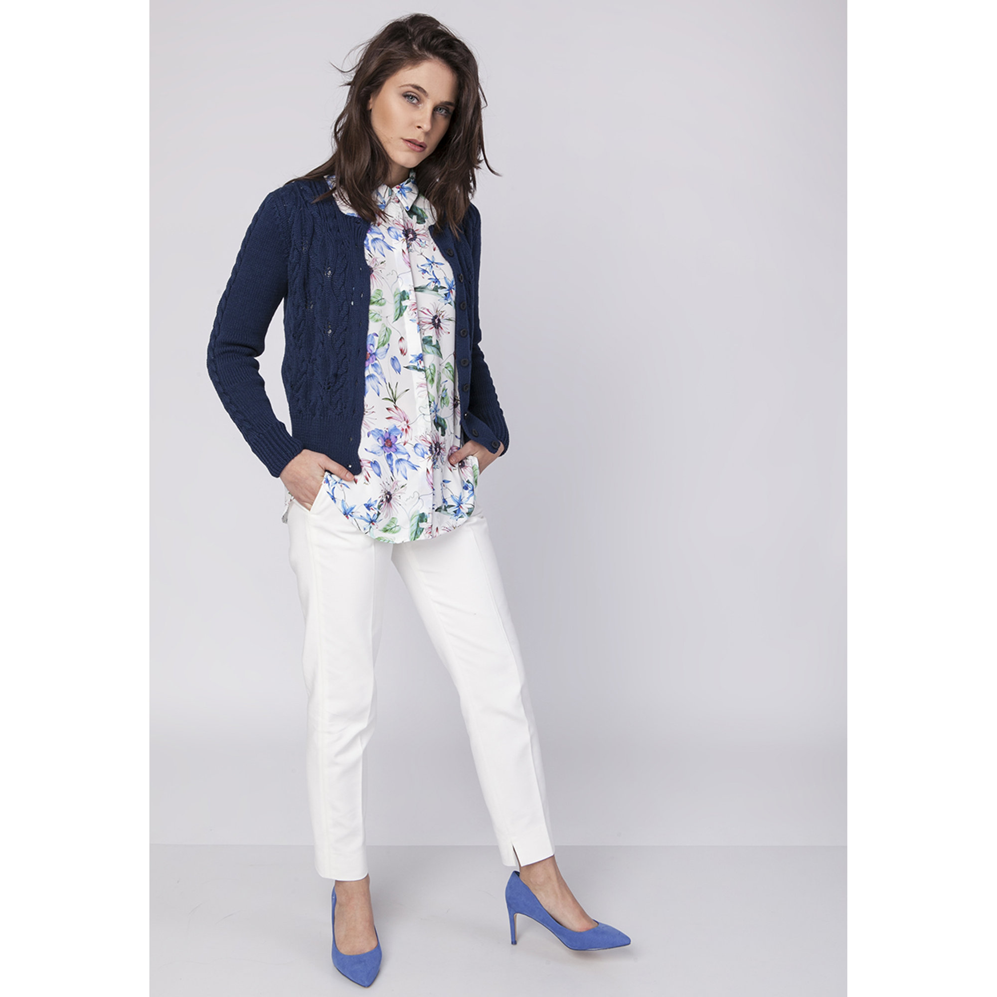Cardigan con trama operata blu MKM vista0