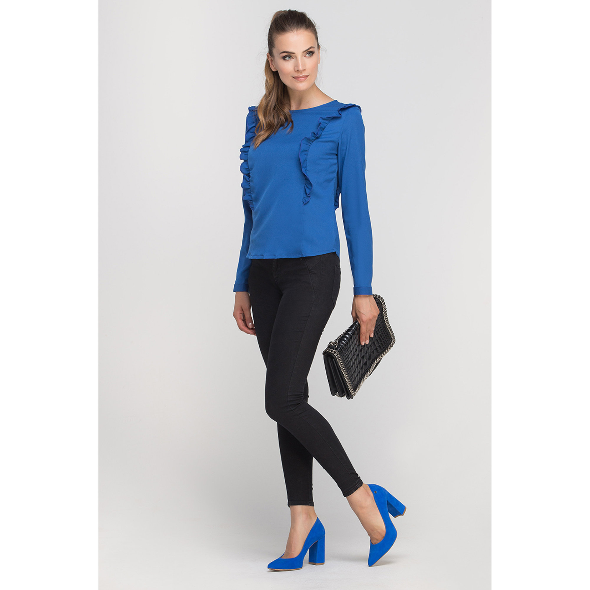 Blusa con rouches laterali blu Lanti vista3