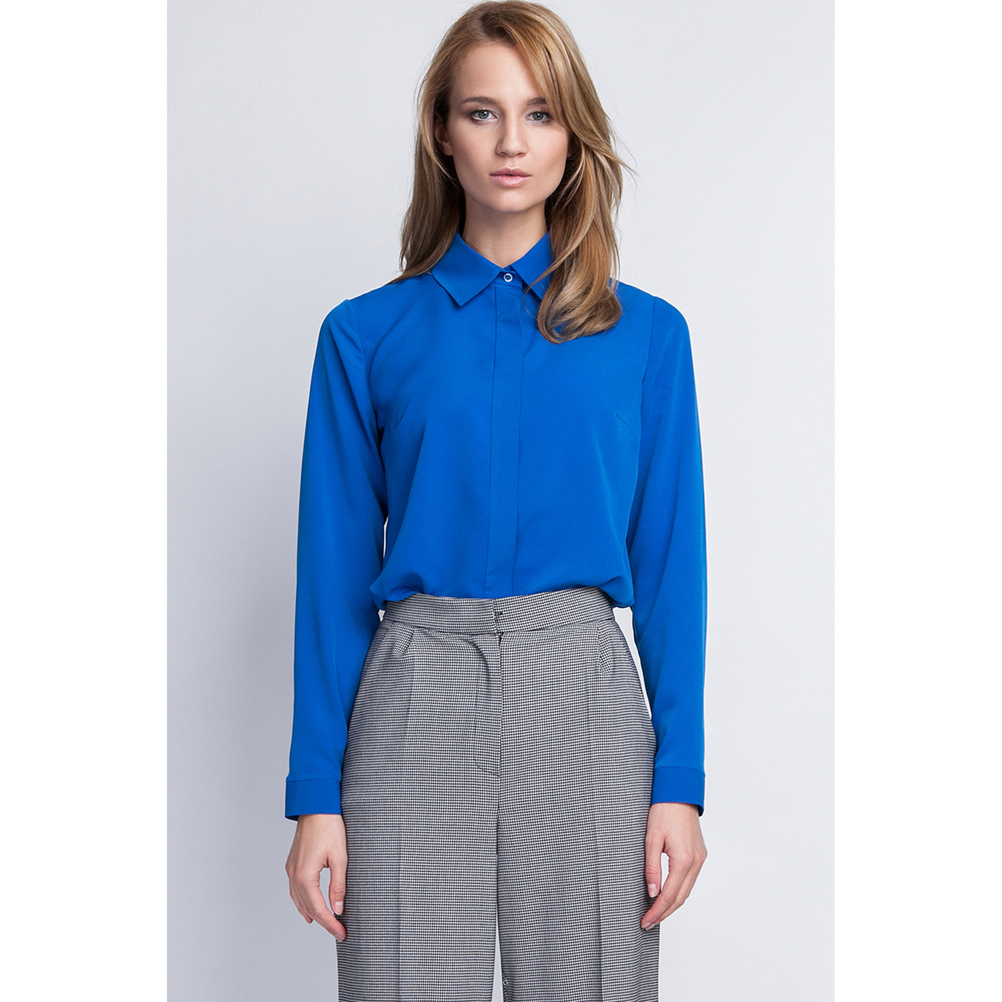 Camicia con bottoni coperti blu Lanti vista0