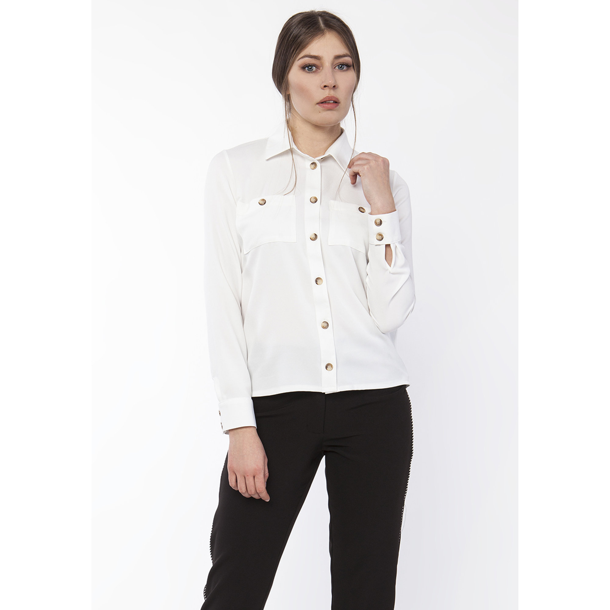 Camicia con bottoni a contrasto beige Lanti vista0