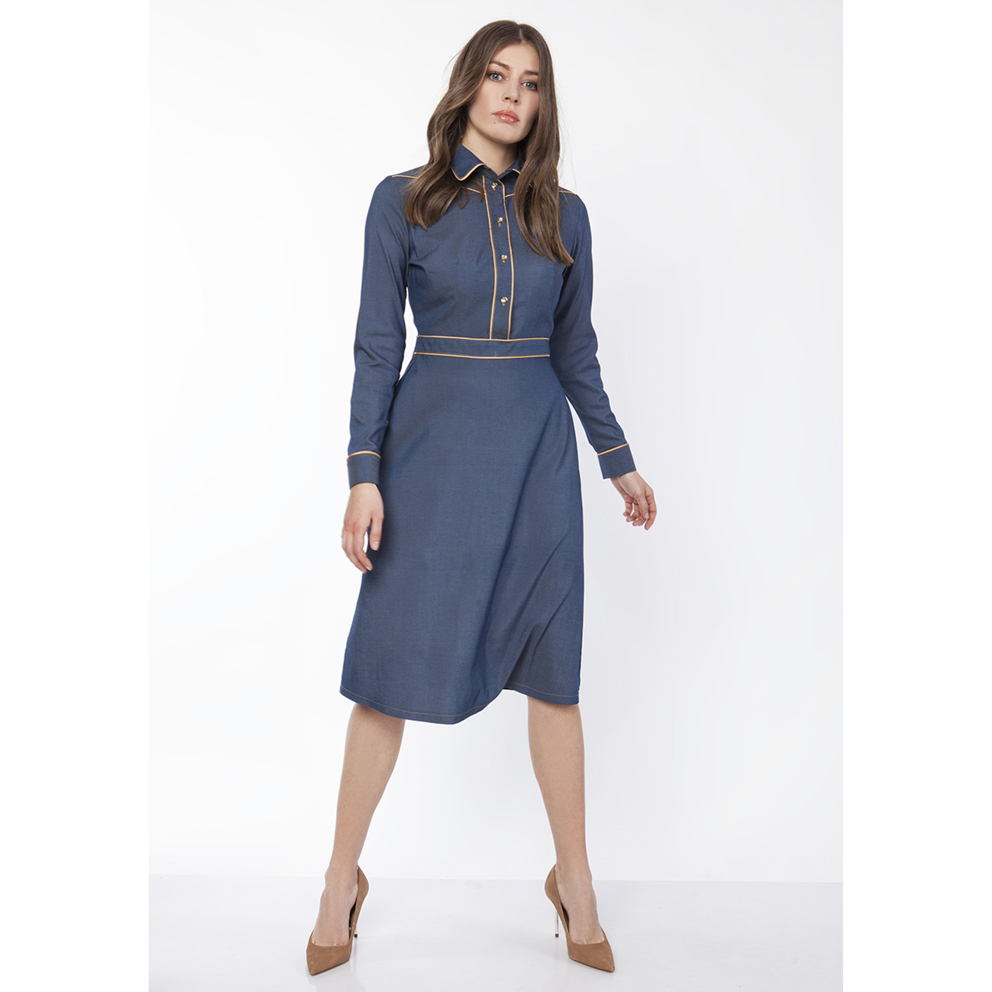 Vestito midi con profili a contrasto denim Lanti vista0