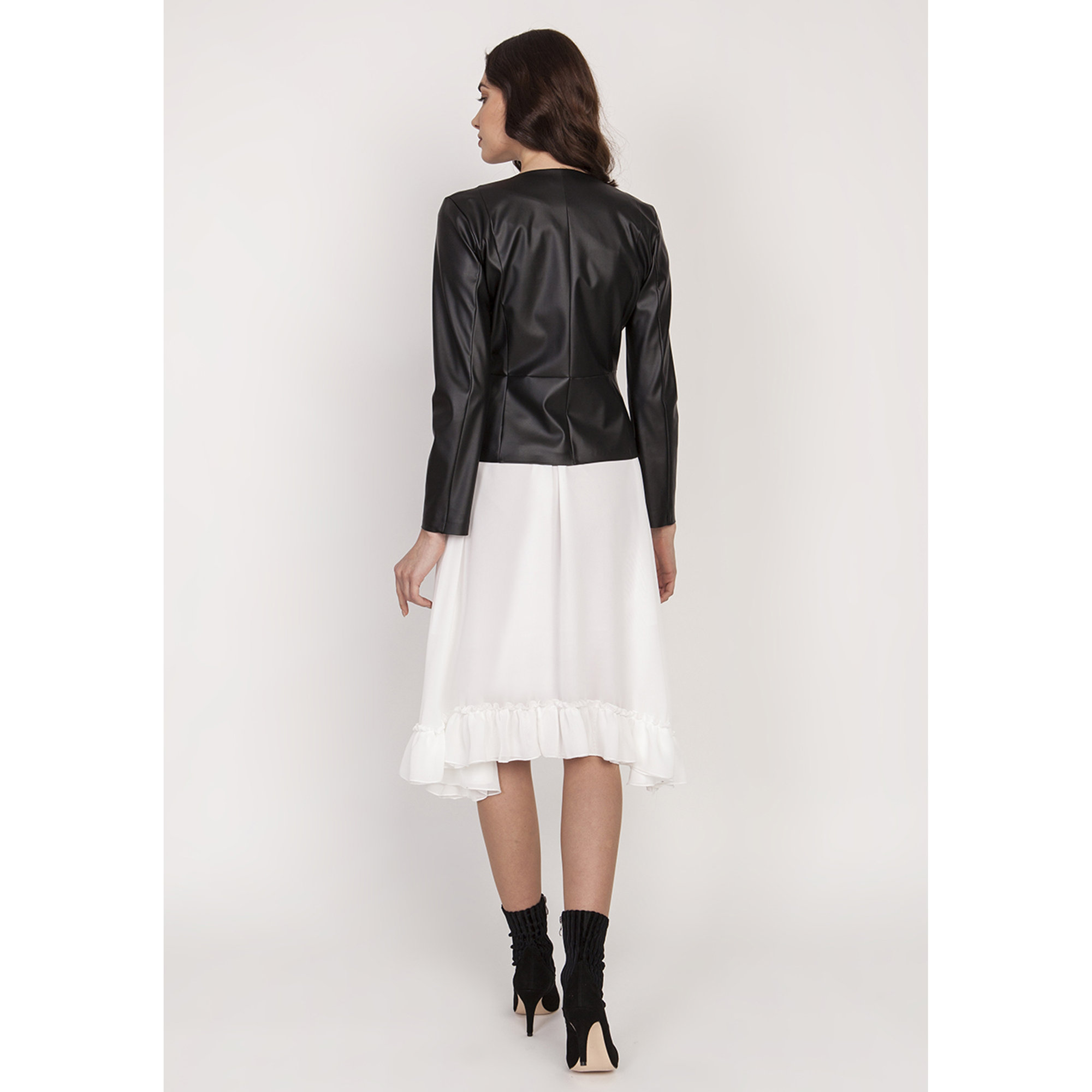 Giacca in ecopelle con zip frontale nera Lanti vista2