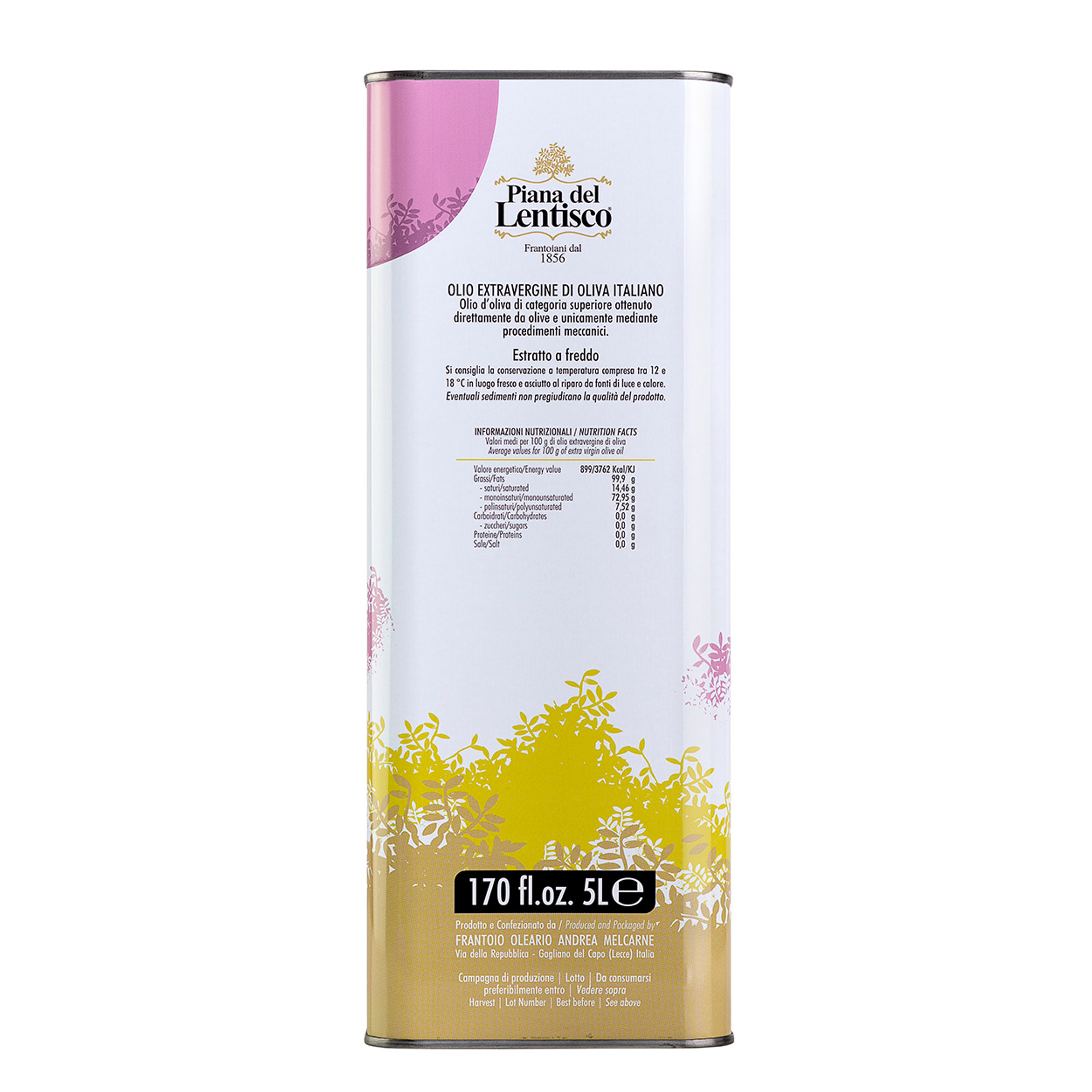 1 Latta 5 lt - Olio EVO "Selezione Foglia Rosa" Sapore Intenso - 100% Italiano Piana del Lentisco vista2
