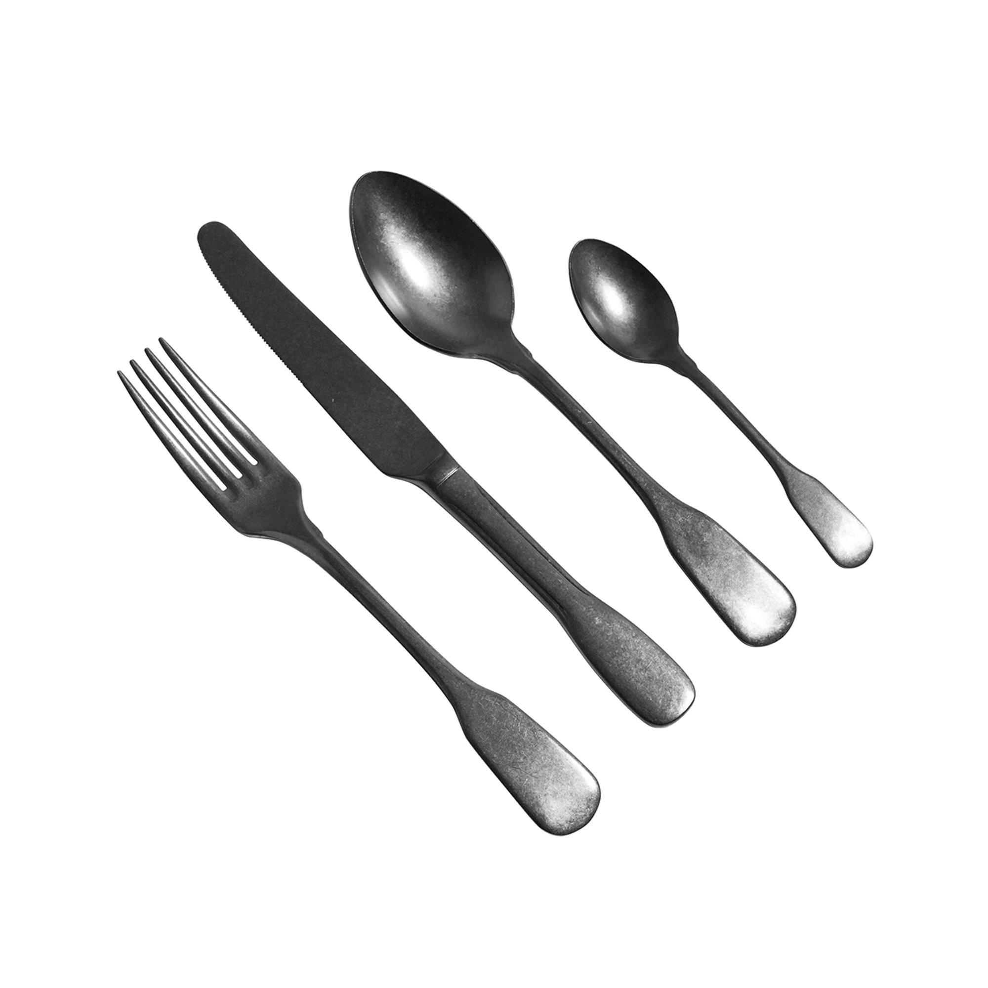 Set 4 posate posto tavola BRICK LANE, stone washed nero KnIndustrie vista0