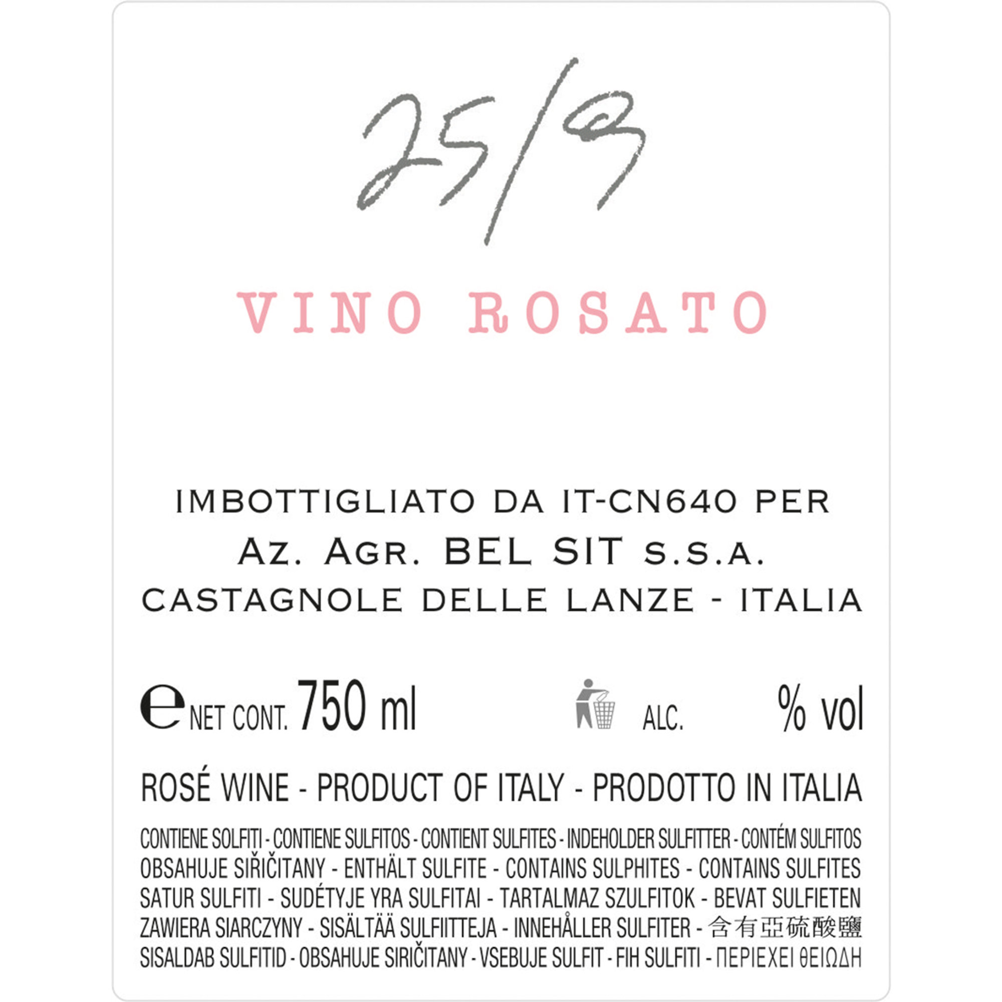 3 bottiglie - Vino Rosato 2019 BEL SIT vista1