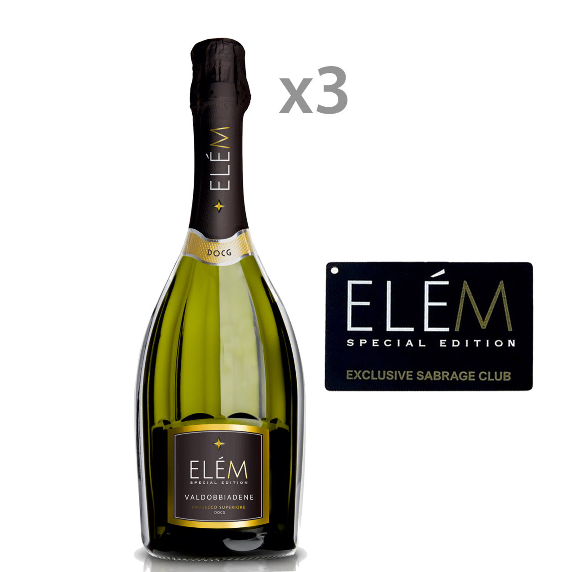 3 bottiglie - Valdobbiadene DOCG Prosecco Superiore + Sabrage Card in OMAGGIO Elem vista0