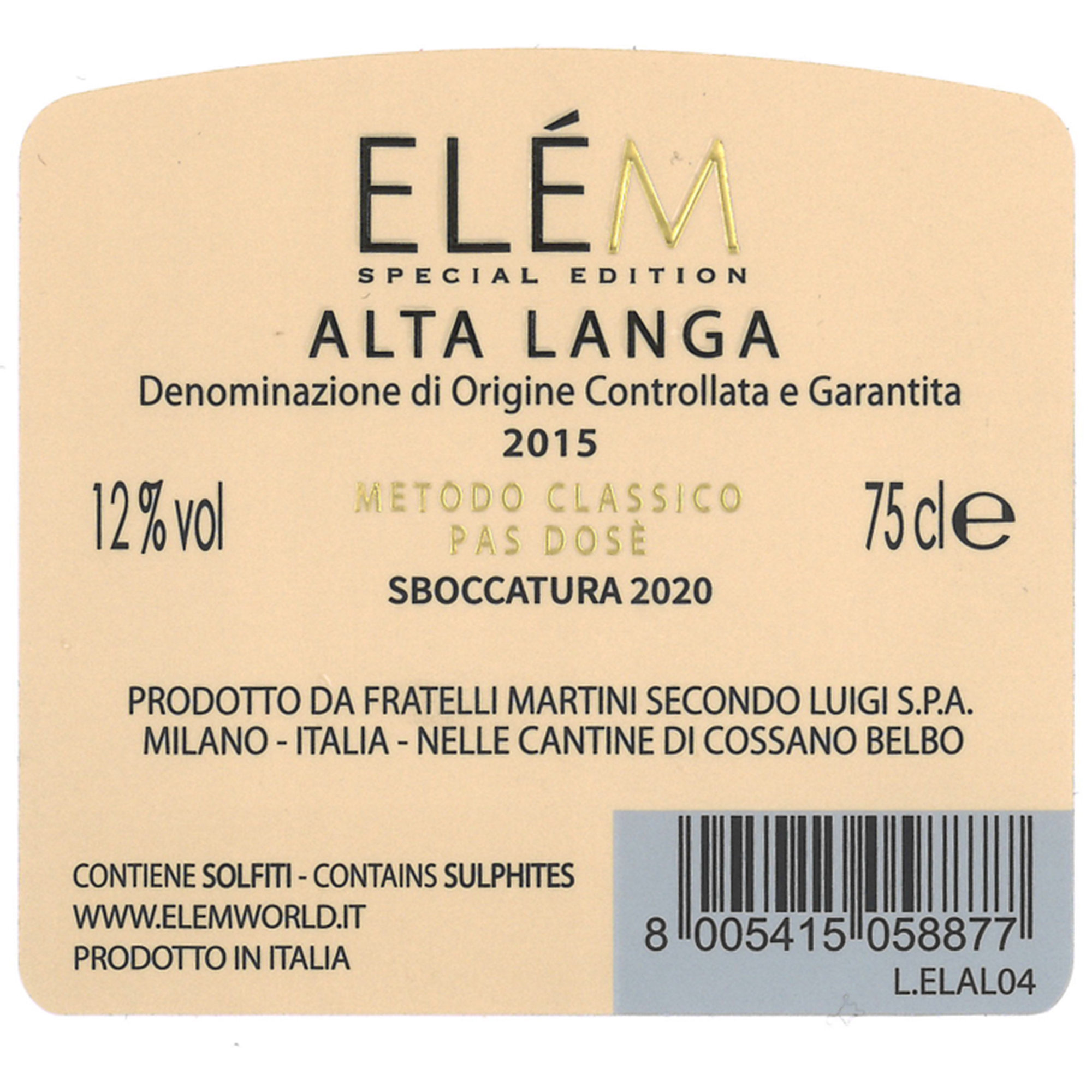 1 bottiglia - Alta Langa DOCG Metodo Classico Pas Dosè 2016 + Sabrage Card in OMAGGIO Elem vista1