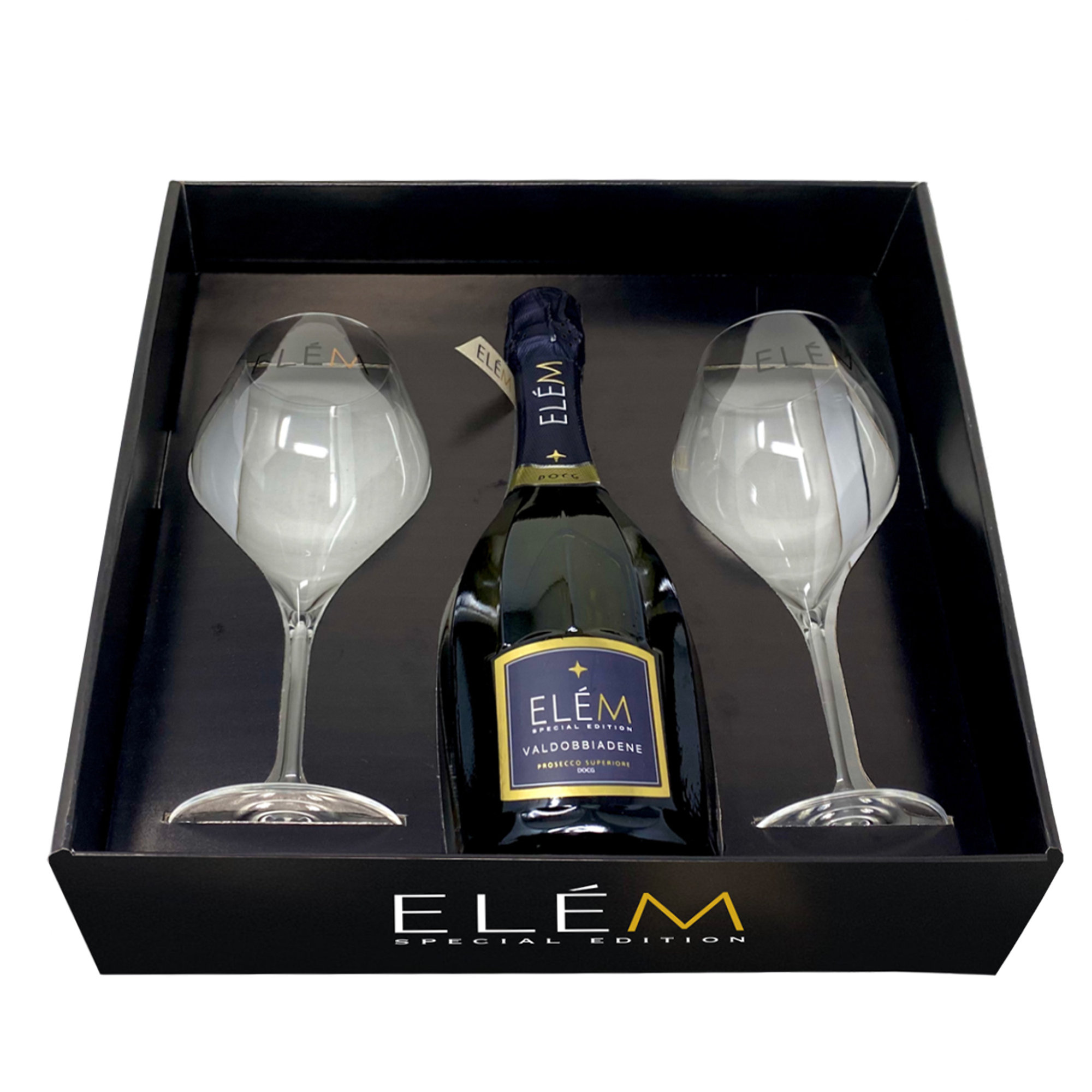 Confezione Premium con Valdobbiadene DOCG Prosecco Superiore + 2 Bicchieri Elem vista1