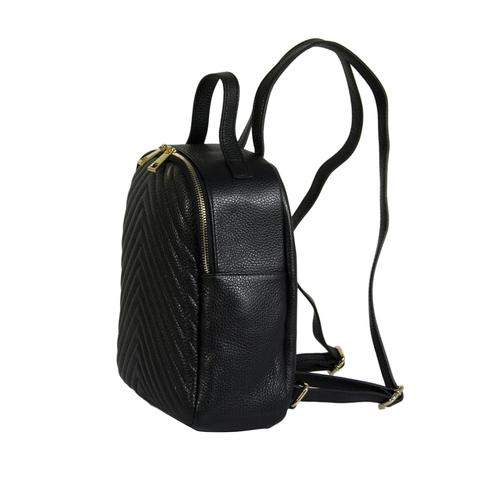 Zaino nero in pelle con apertura con zip dorate Florence Bags Obsoleto vista3