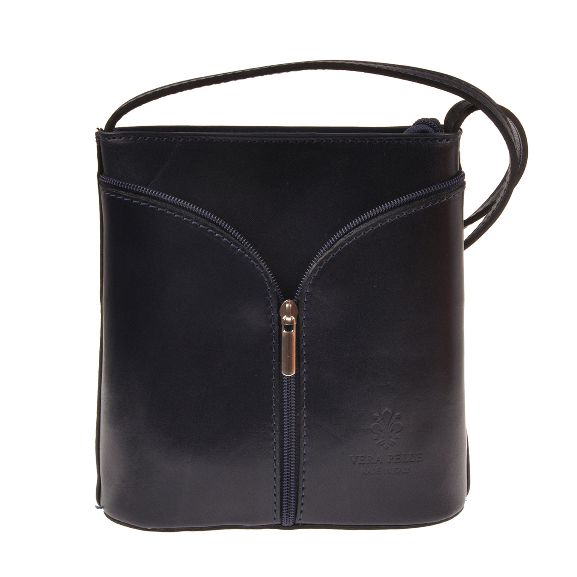 Borsa a tracolla blu scura con dettaglio zip dorata Florence Bags Obsoleto vista0