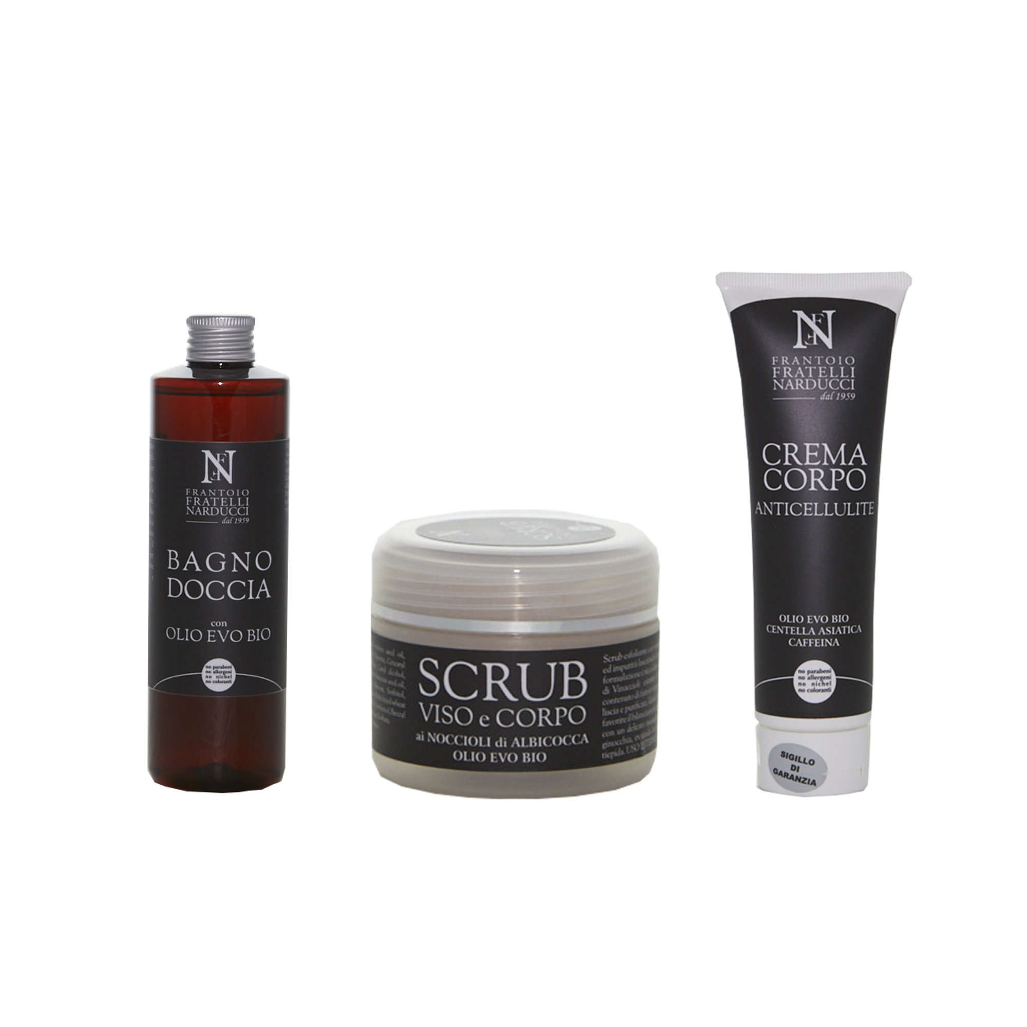Kit 3: Bagno doccia - Scrub viso corpo - Crema corpo anticellulite Narducci Cosmetica vista0