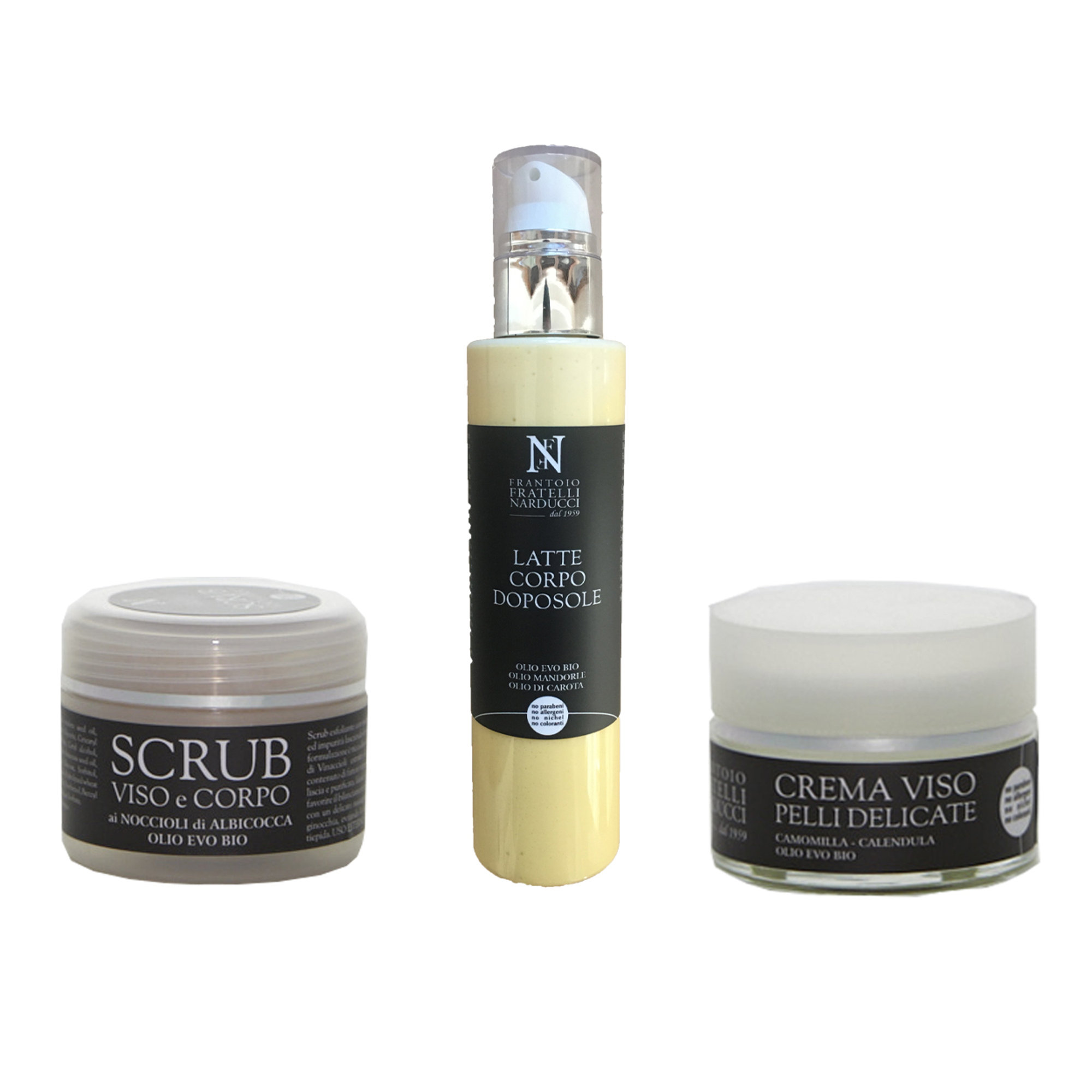 Kit 6: Latte corpo dopo sole - Scrub viso corpo -Crema viso pelli delicate Narducci Cosmetica vista0