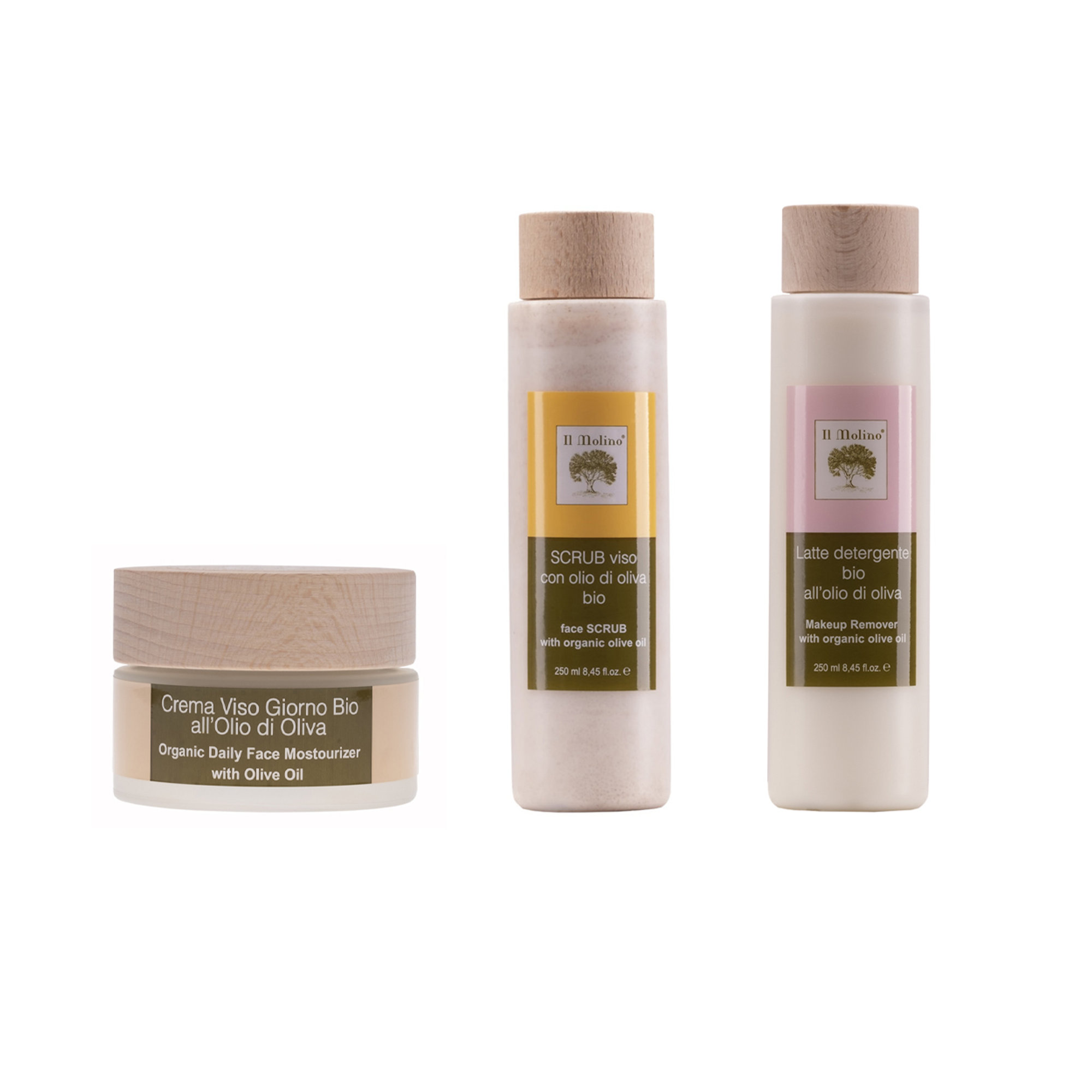 Kit 3: Crema viso - Makeup Remover Latte struccante - Scrub viso olio d'oliva Il Molino Cosmetica vista0
