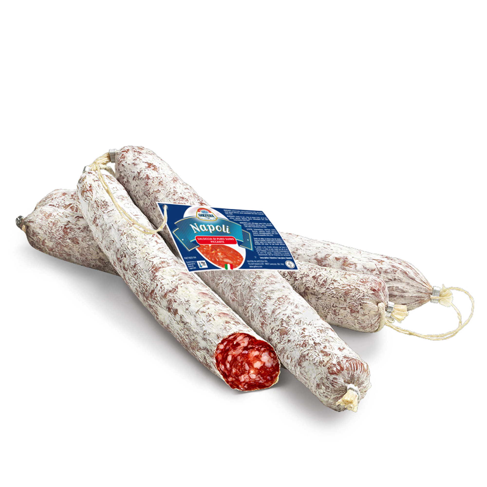 Boîte de dégustation : Cured Tasse 1,6 Kg - Saucisse Napoli épicée Bagetta 600 gr - Golferino Salami à la Truffe 220 gr - Strolghino Micro Salami 220 gr Golfera vista3