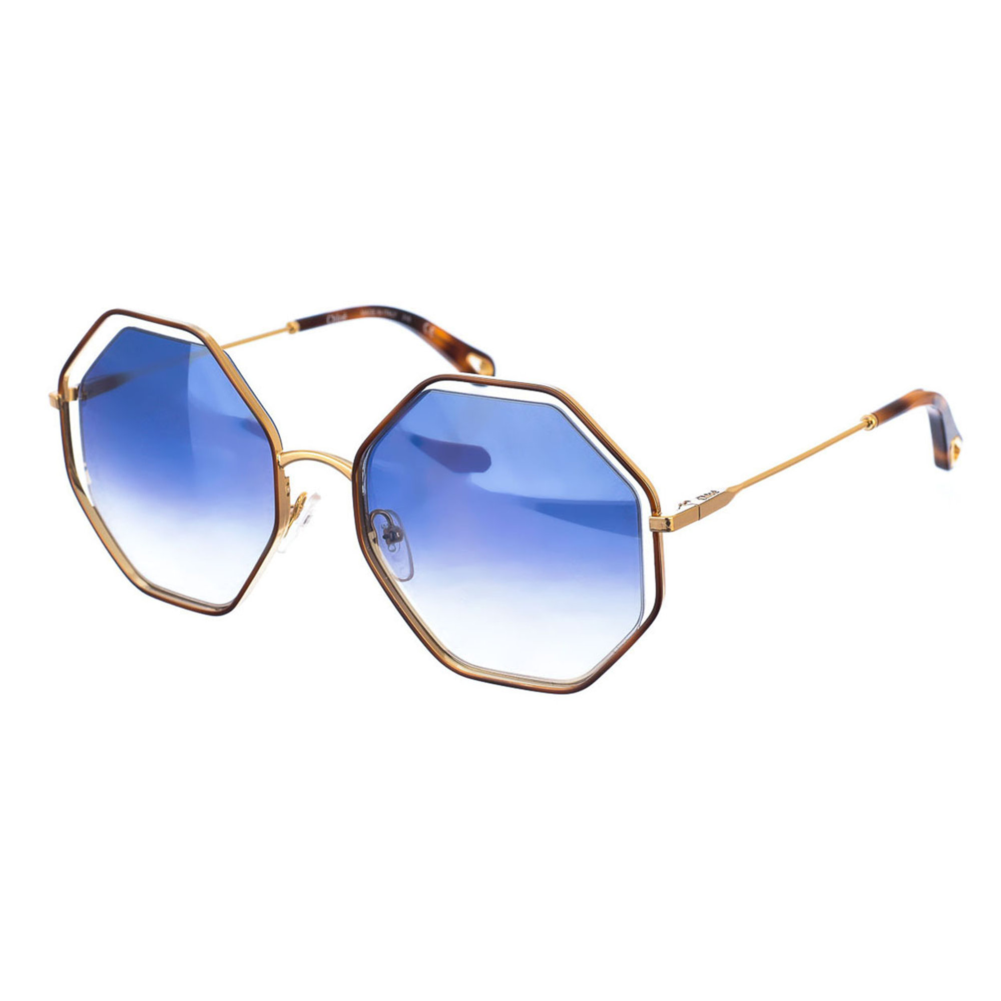 Occhiali da sole con montatura in metallo con lenti esagonali blu sfumate Chloé vista0