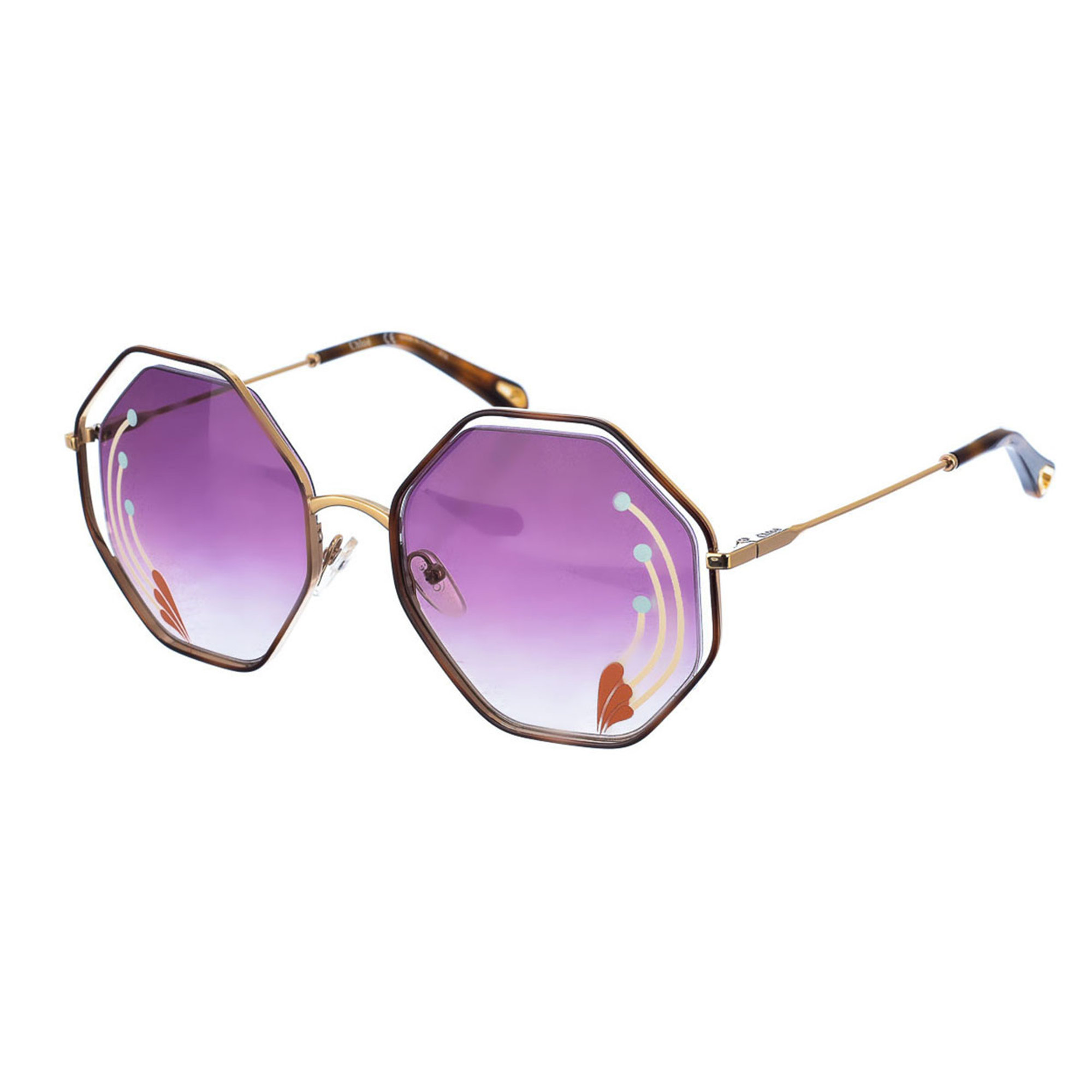 Occhiali da sole con montatura in metallo con lenti esagonali viola Chloé vista0
