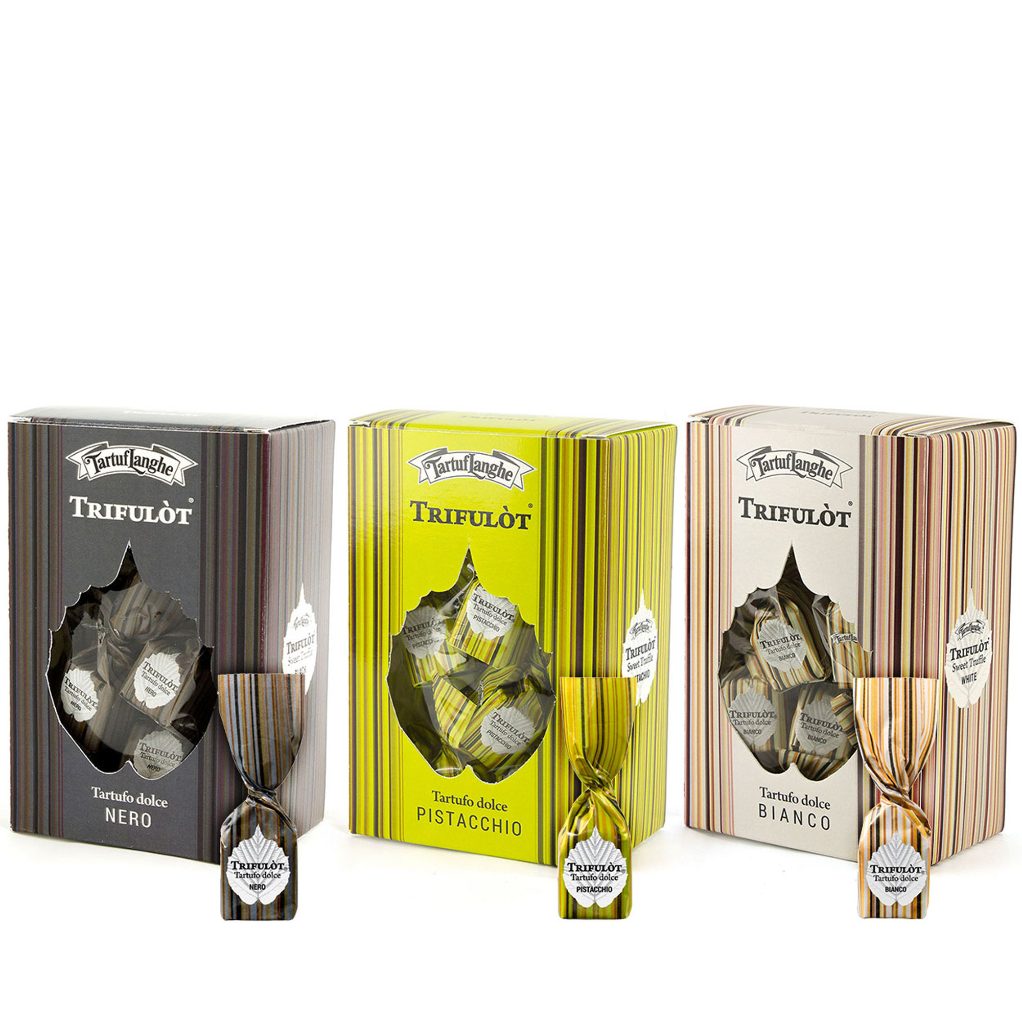 3 Trifulòt Astucci 105 gr: 1 Tartufo Dolce Nero, 1 Tartufo Dolce Bianco, 1 Tartufo Dolce Pistacchio TartufLanghe vista0