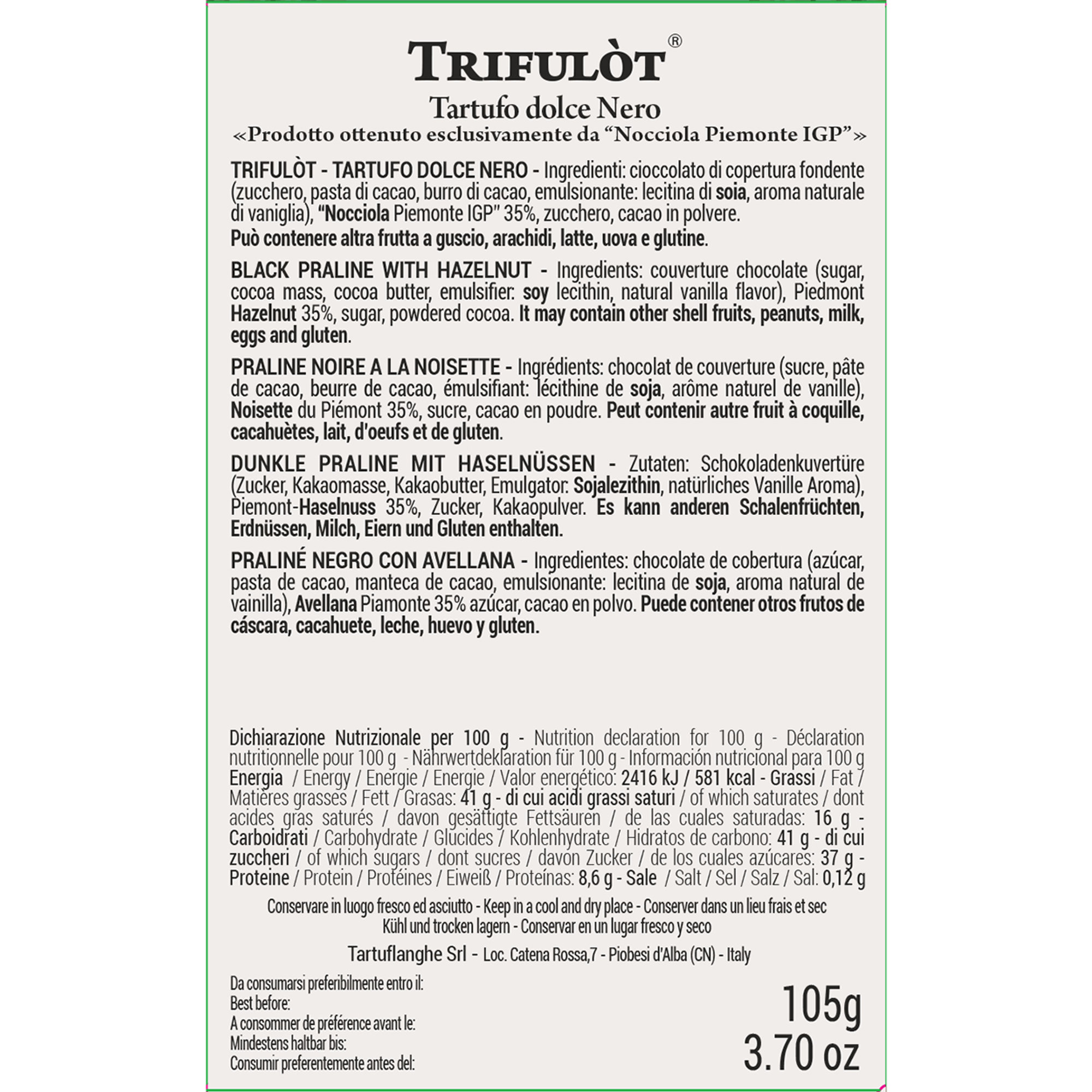 3 Trifulòt Astucci 105 gr: 1 Tartufo Dolce Nero, 1 Tartufo Dolce Bianco, 1 Tartufo Dolce Pistacchio TartufLanghe vista6
