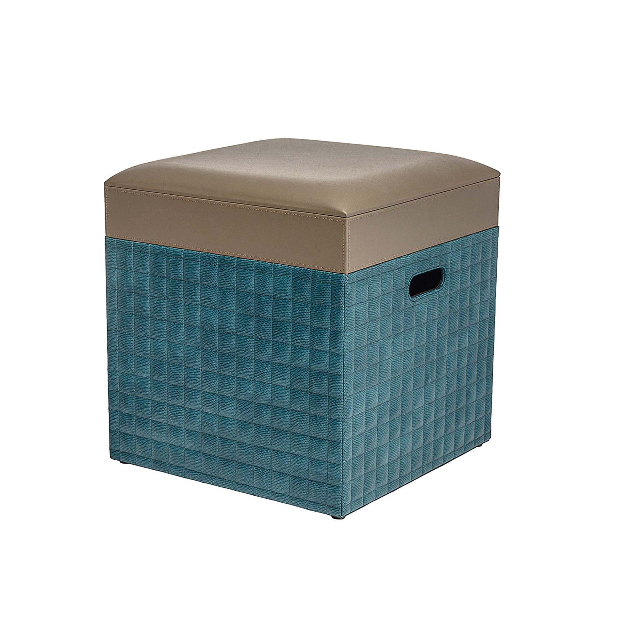 Pouf contenitore in ecopelle verde / talpa Braid vista0