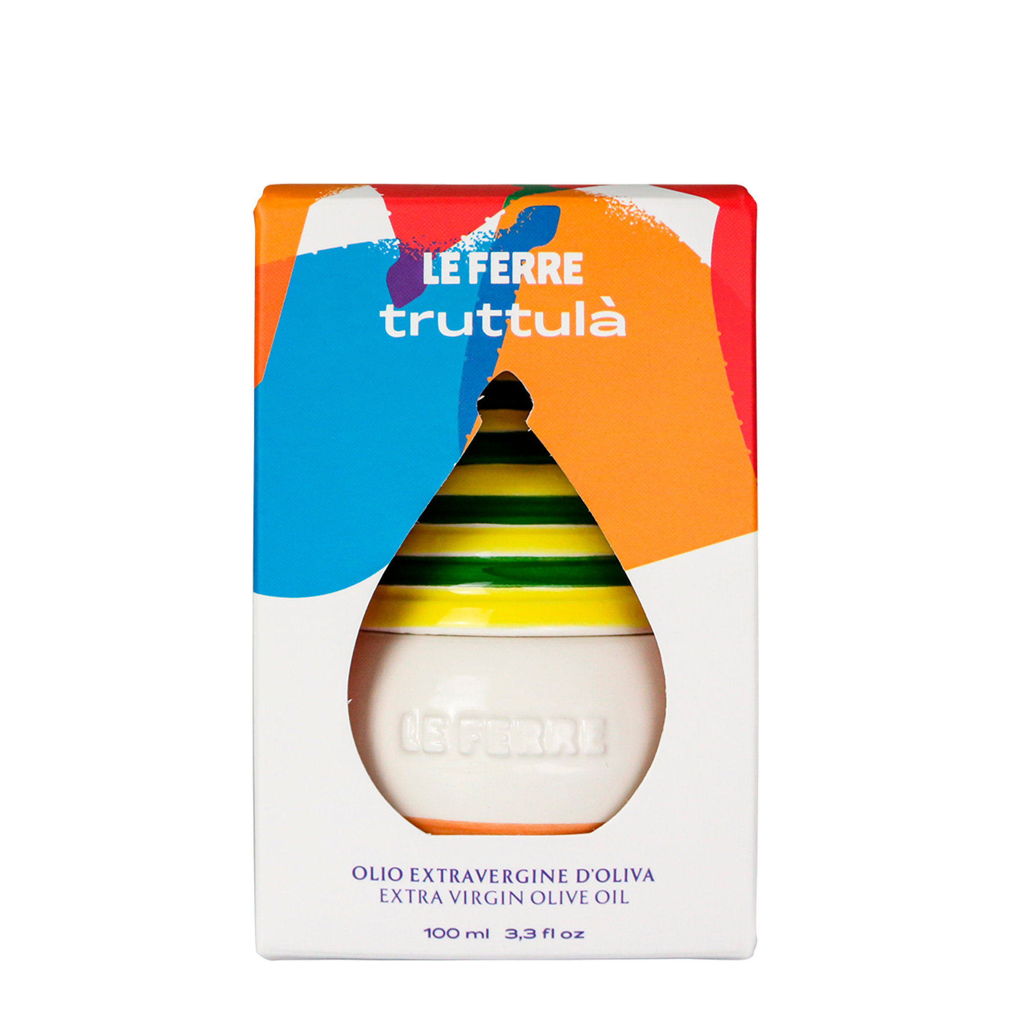 1 Flasche - Olivenöl "TRUTTULA'" in Keramik von 0,10 l. gelb-grüne Farbe Le Ferre vista1