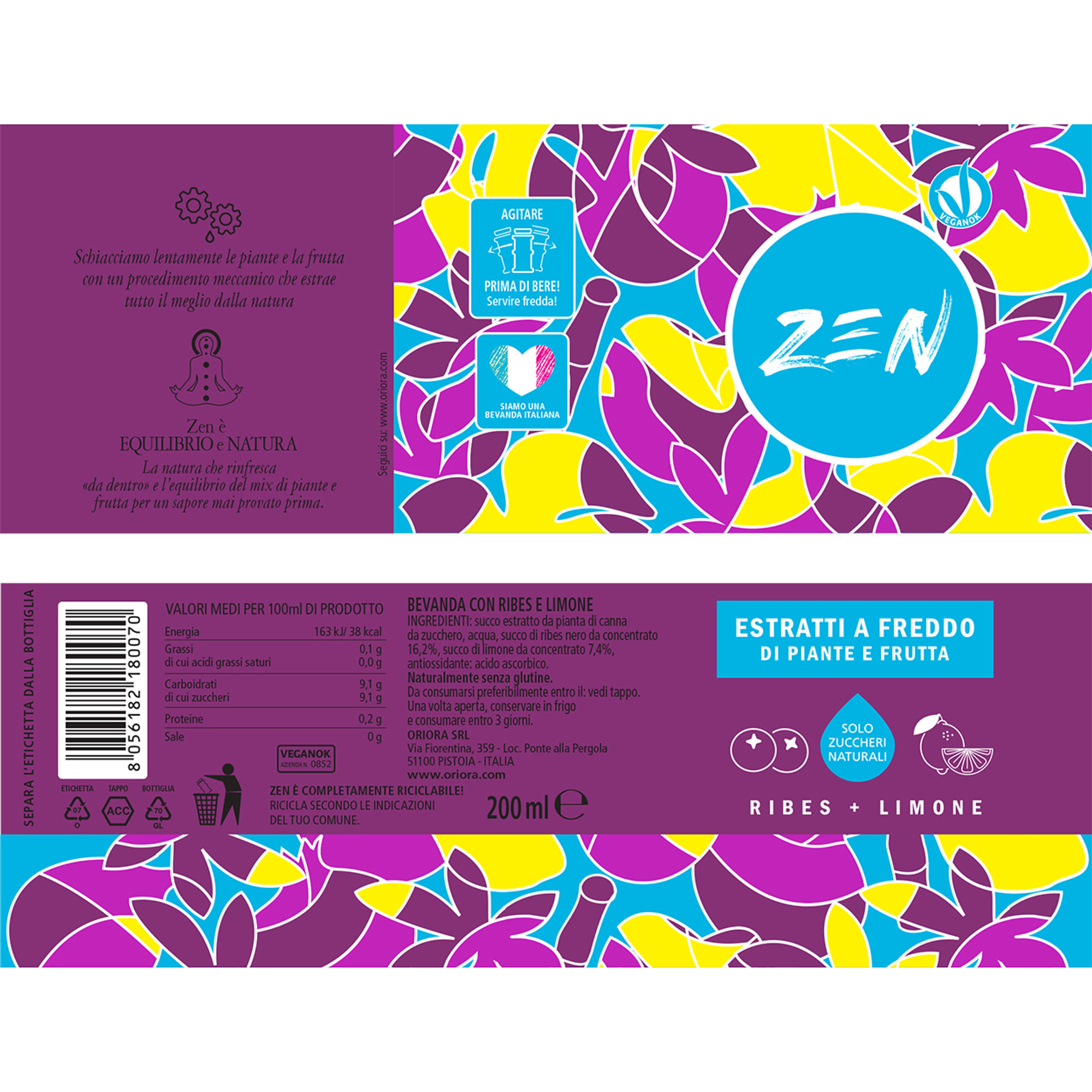 6 Estratti "ZEN" misti 200 ml: 2 Lime e Zenzero, 2 Ribes e Limone, 2 Mango e Pepe OriOra vista4