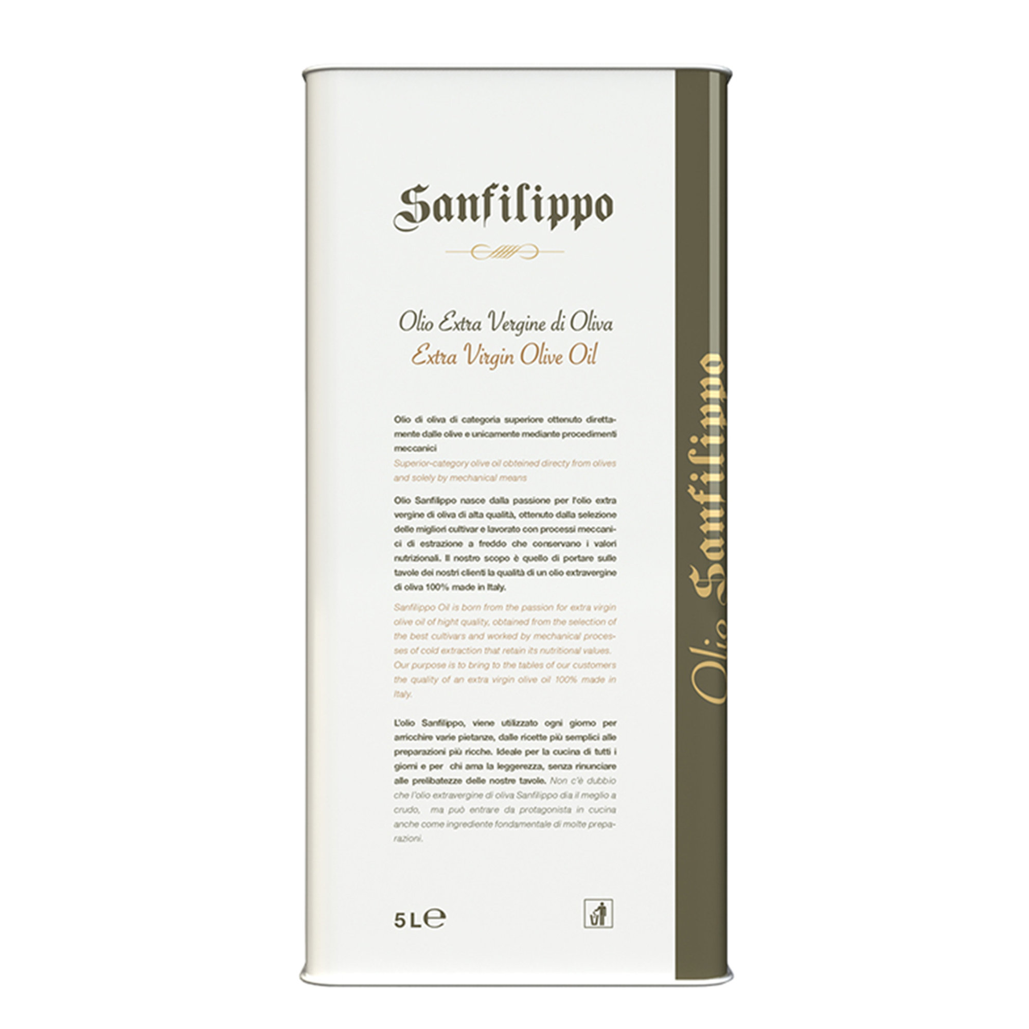 1 latta 5 lt - Olio Extravergine di Oliva Fruttato Medio 100% Italiano estratto a freddo  - Anno di produzione 2024/2025 Frantoio Sanfilippo vista1