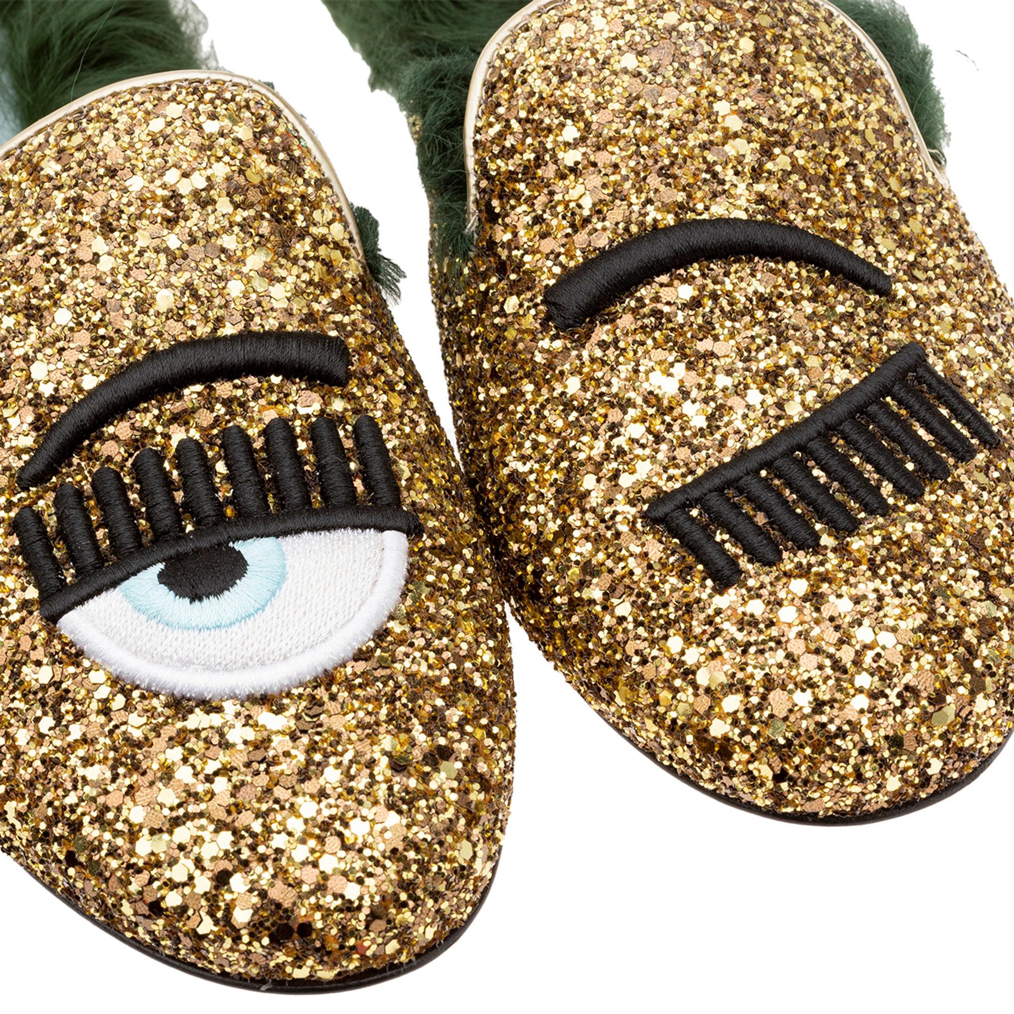 Mules in glitter oro Chiara Ferragni  vista3