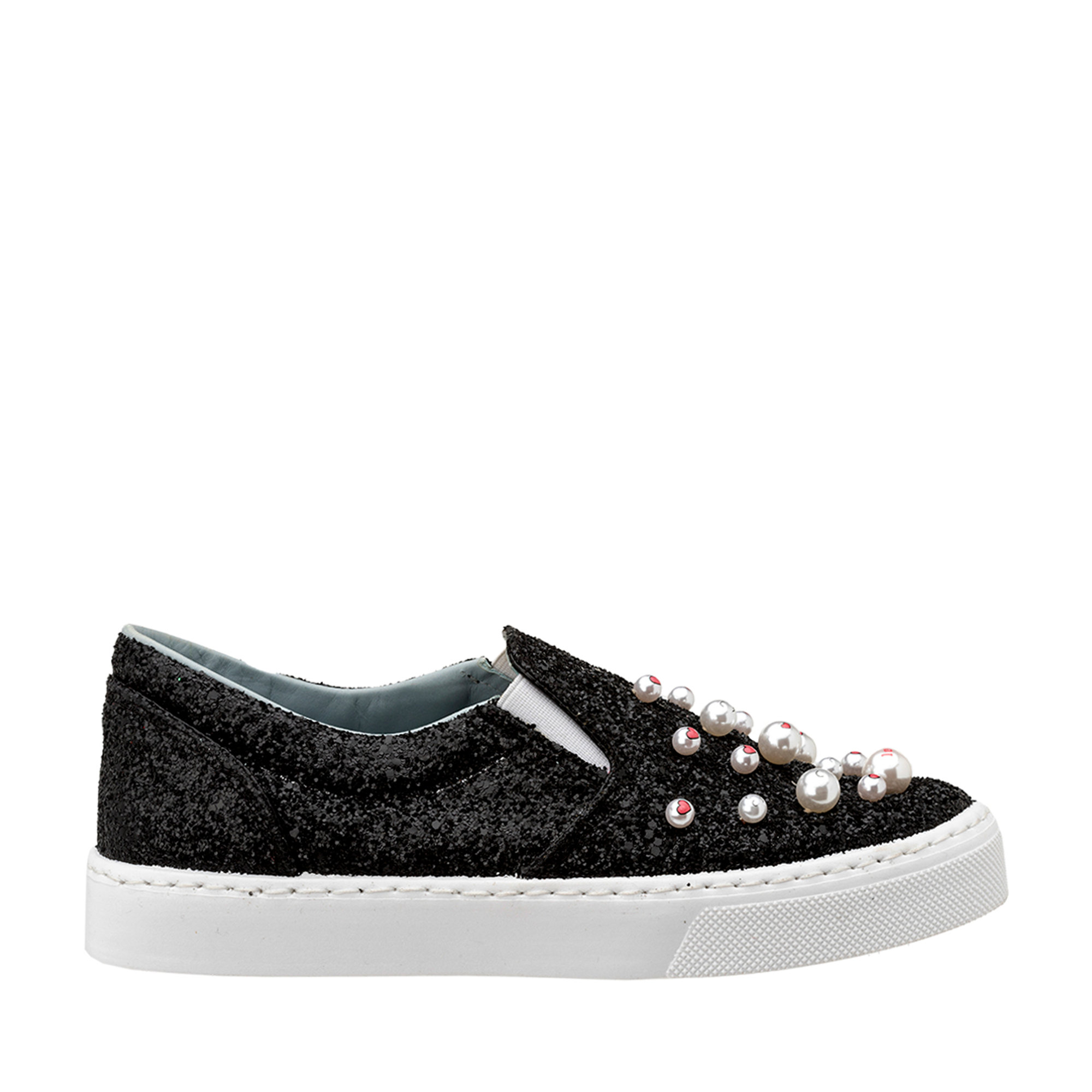 Slip-on con perle in glitter nere Chiara Ferragni  vista0