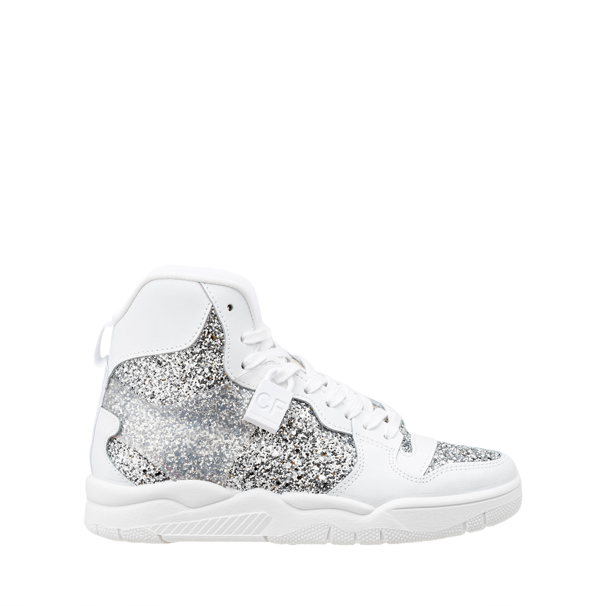 Sneakers a blocchi di colore bianche e glitter argento Chiara Ferragni  vista0