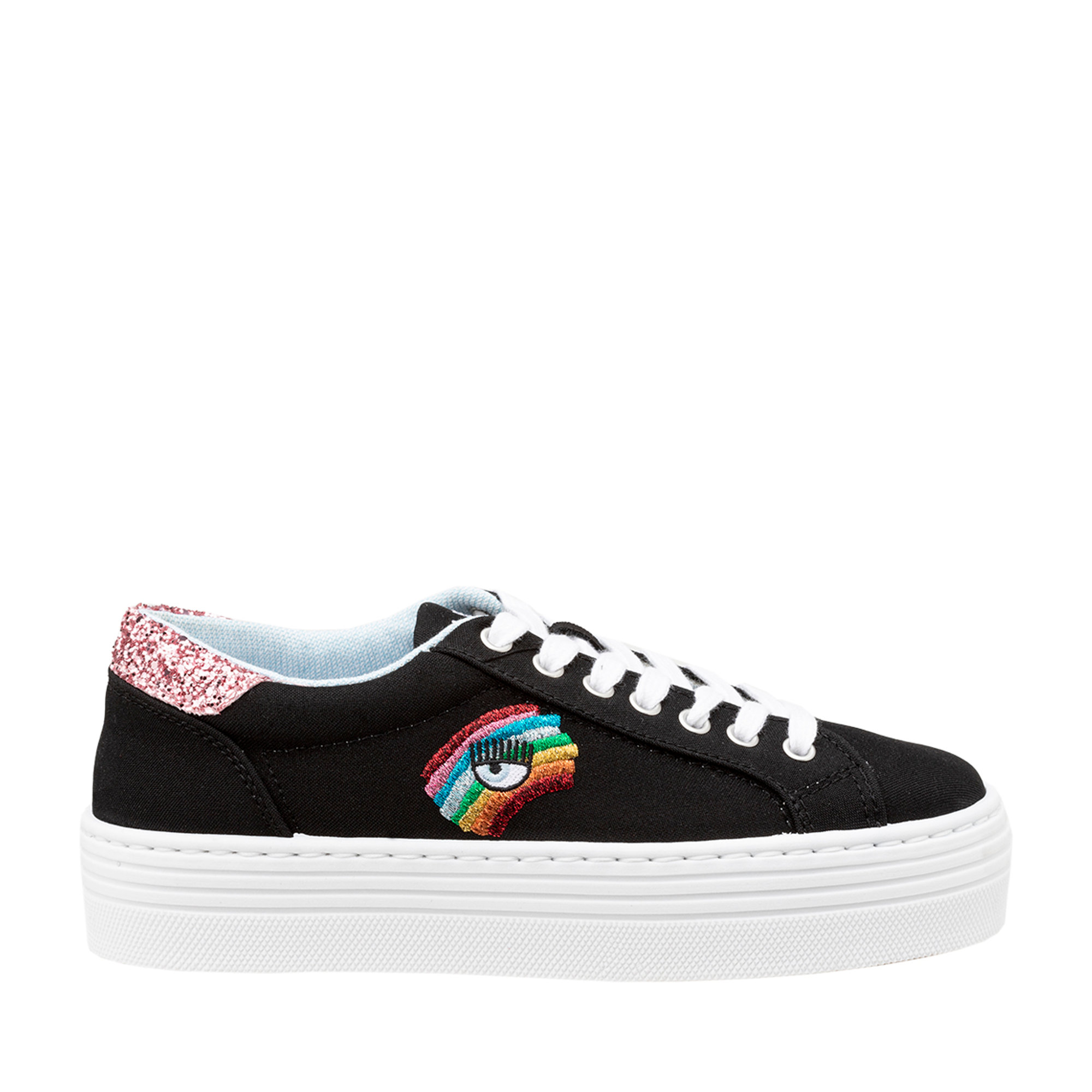 Sneakers flatform nere e bianche Chiara Ferragni  vista0