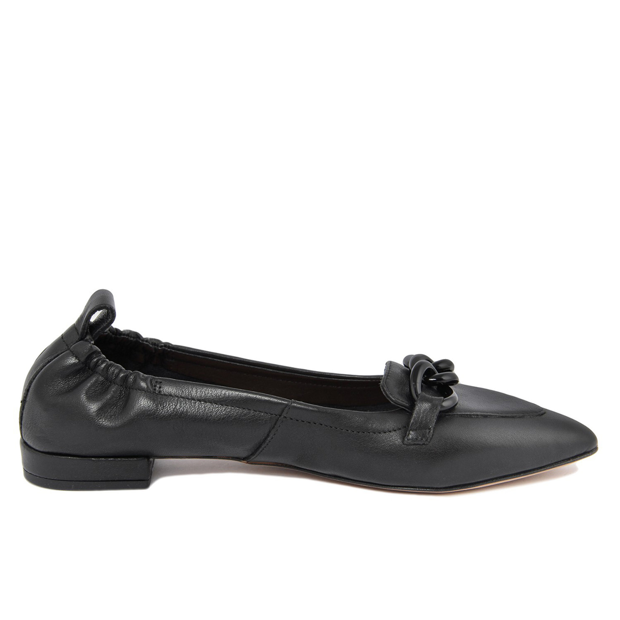 Ballerine in pelle con catena sul davanti nere Lab78 vista0