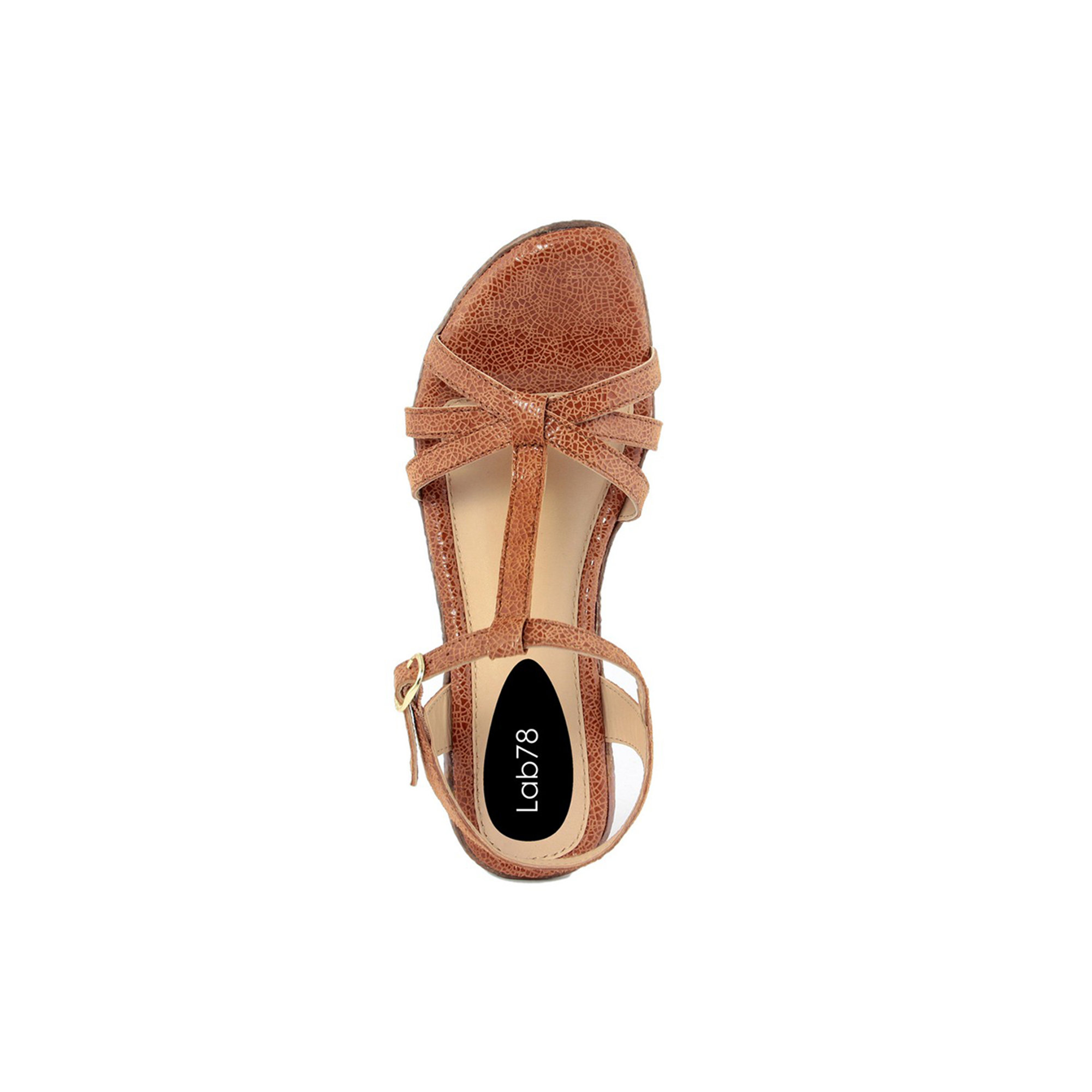 Sandali con zeppa in pelle modello t strap ocra Lab78 vista2
