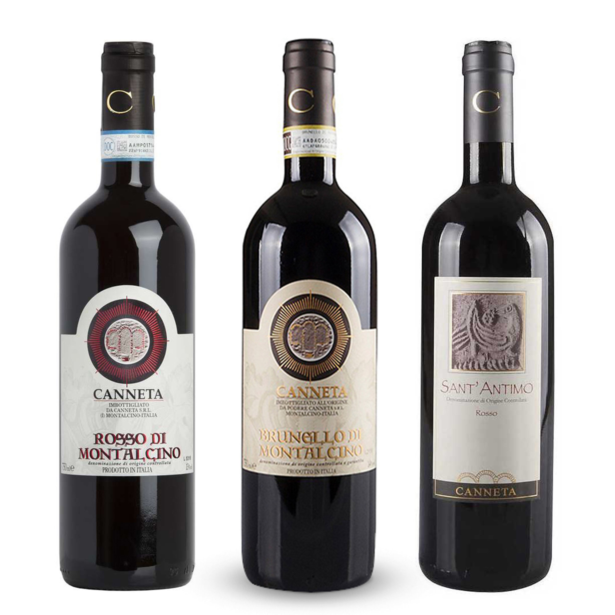 3 bottiglie miste: Rosso di Montalcino DOC 2019 - Brunello di Montalcino DOCG 2015 - Sant'Antimo Rosso DOC 2019 Tenuta Canneta vista0