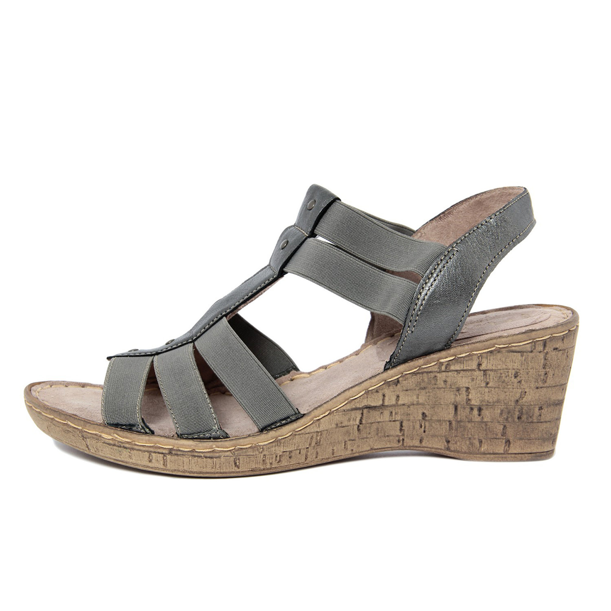 Sandali grigio scuro con fasce elastiche e zeppa Mariella Scarpe vista6