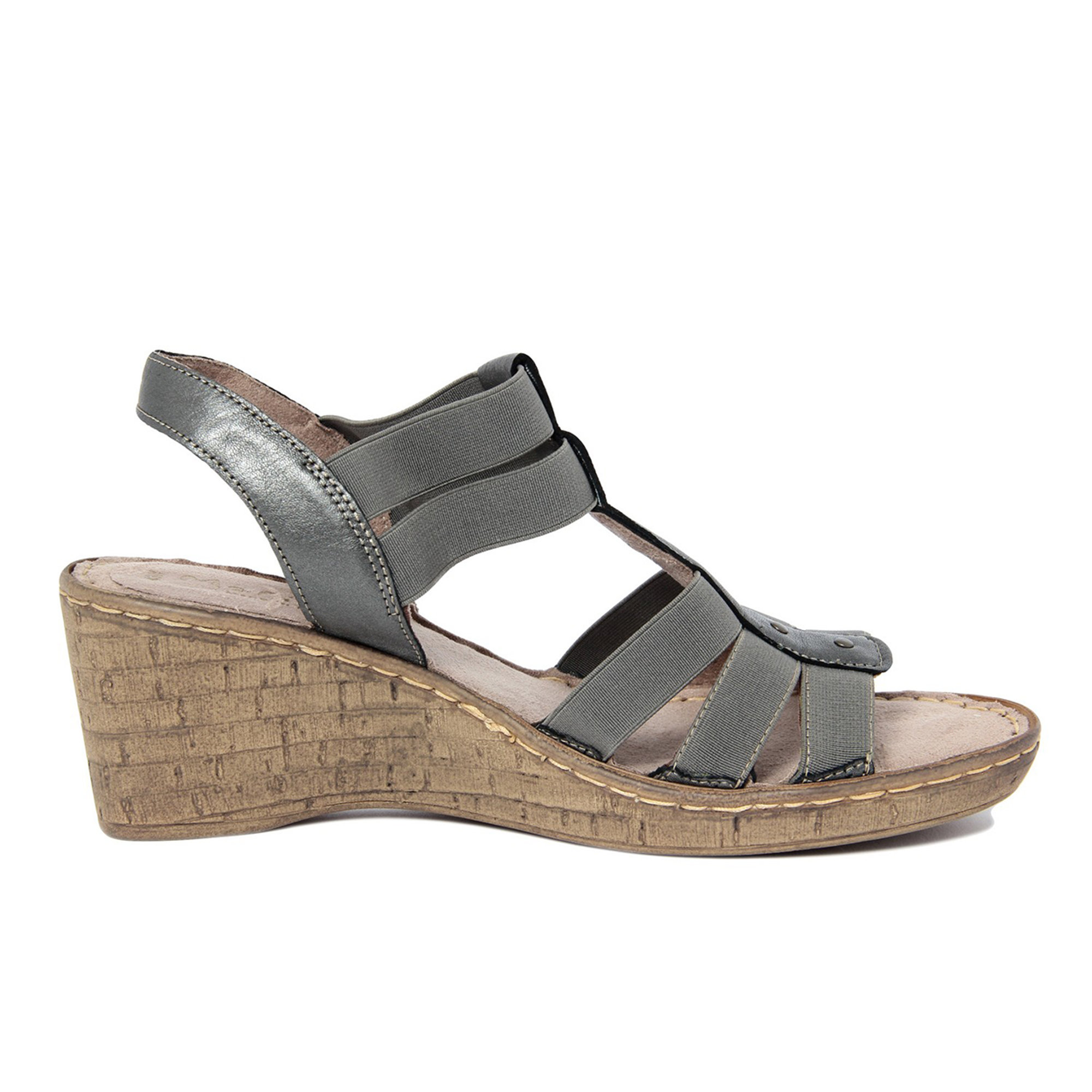Sandali grigio scuro con fasce elastiche e zeppa Mariella Scarpe vista0