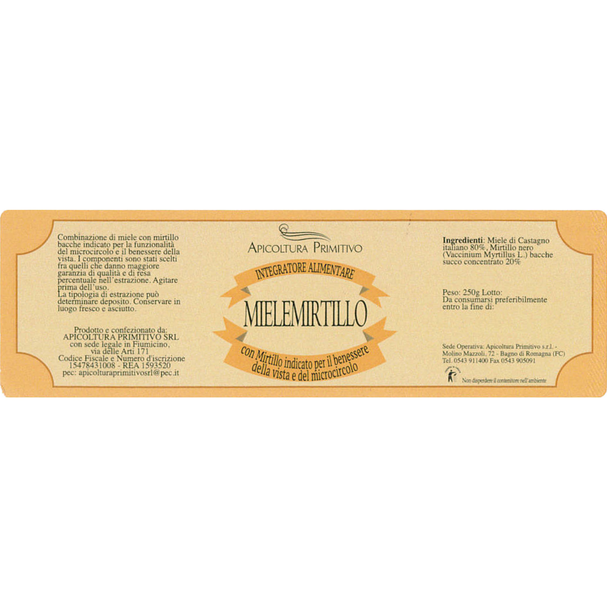 "Mielemirtillo" Integratore Alimentare - 1 confezione da 250 gr Apicoltura Primitivo vista1