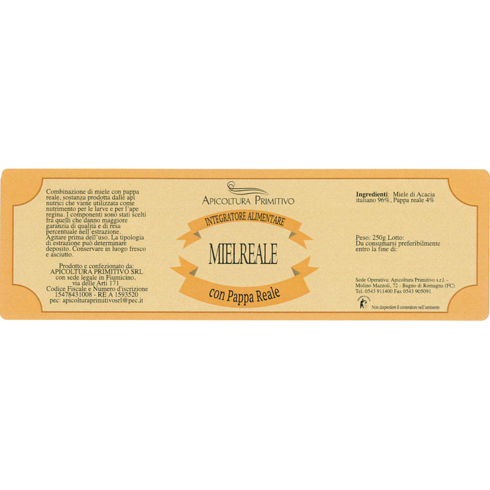 "Mielreale" Integratore Alimentare - 1 confezione da 250 gr Apicoltura Primitivo vista1