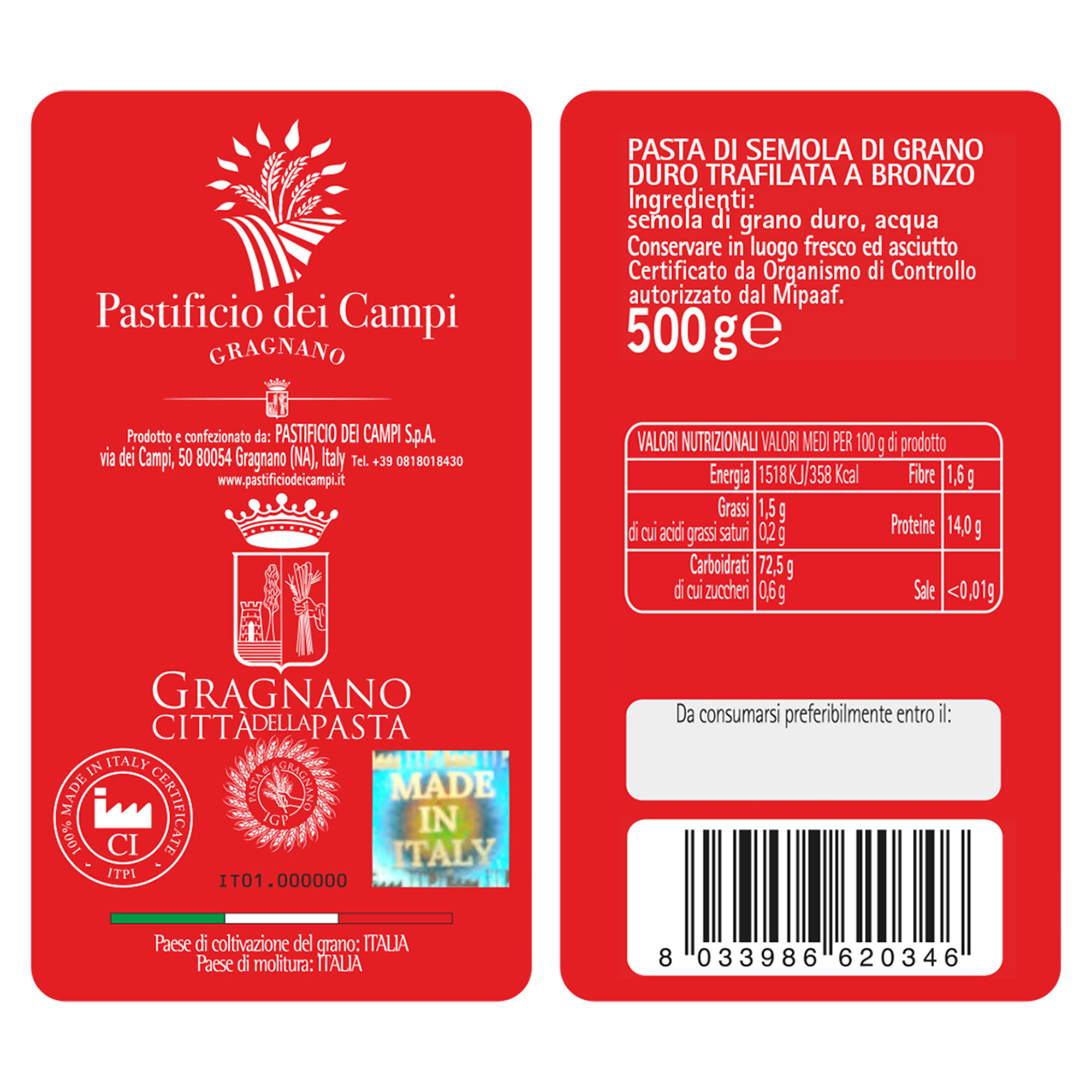 6 confezioni - Vermicelli di Gragnano IGP 500 gr. Pastificio dei Campi vista1