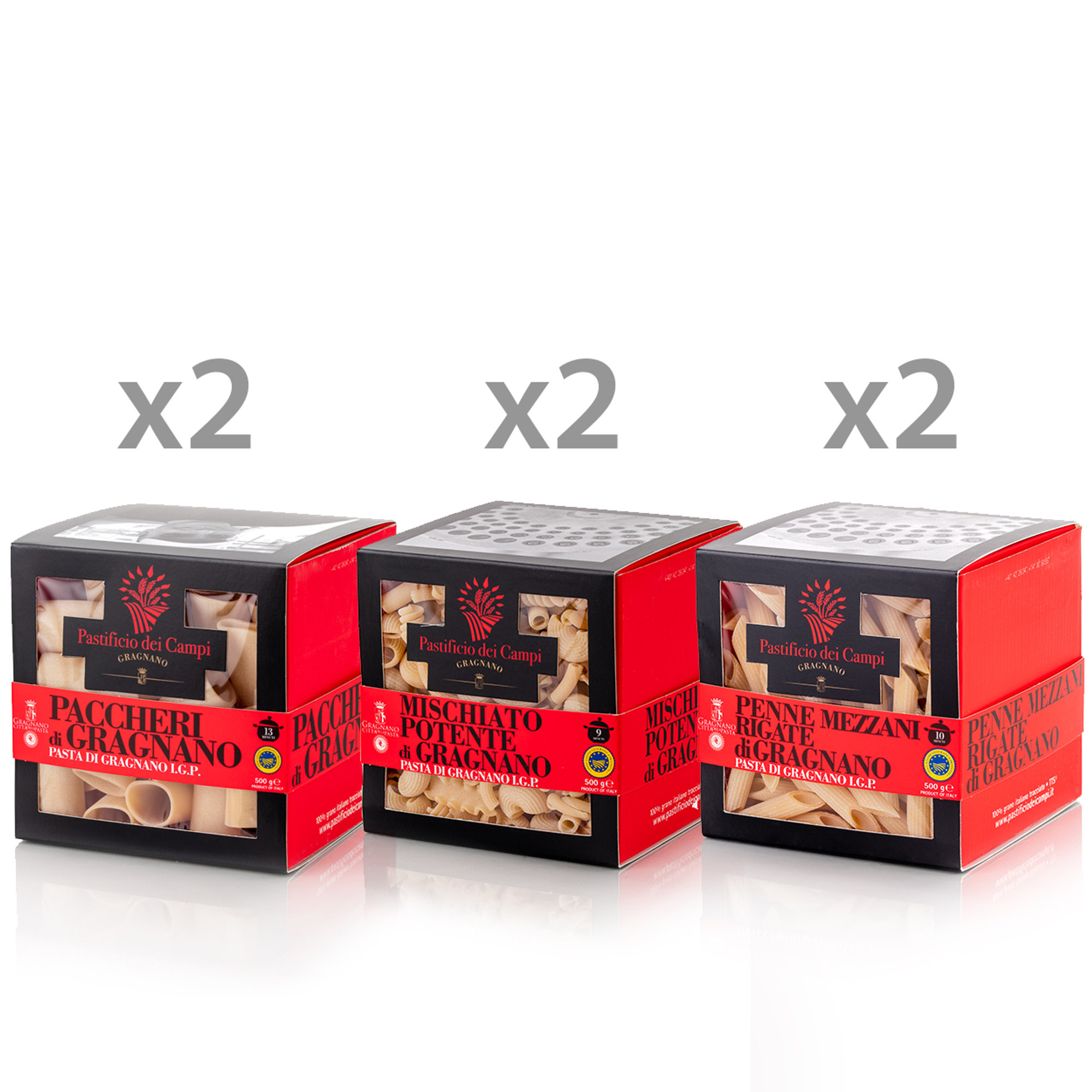 6 confezioni miste 500 gr: 2 Paccheri, 2 Mischiato Potente, 2 Penne Mezzane Rigate Pastificio dei Campi vista0
