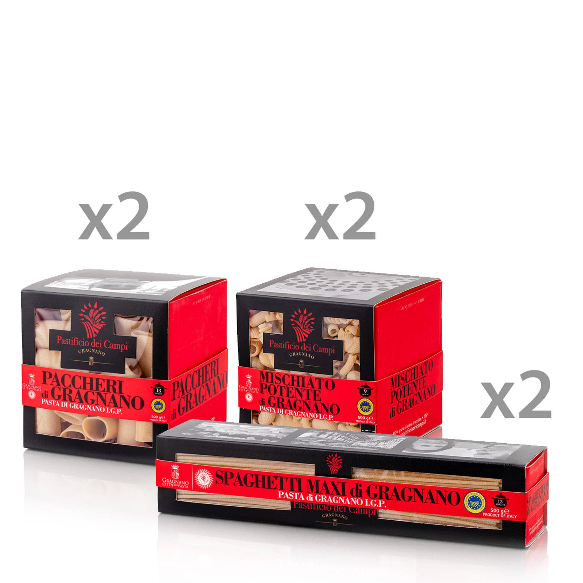 6 confezioni miste 500 gr: 2 Spaghetti Maxi, 2 Paccheri, 2 Mischiato Potente Pastificio dei Campi vista0