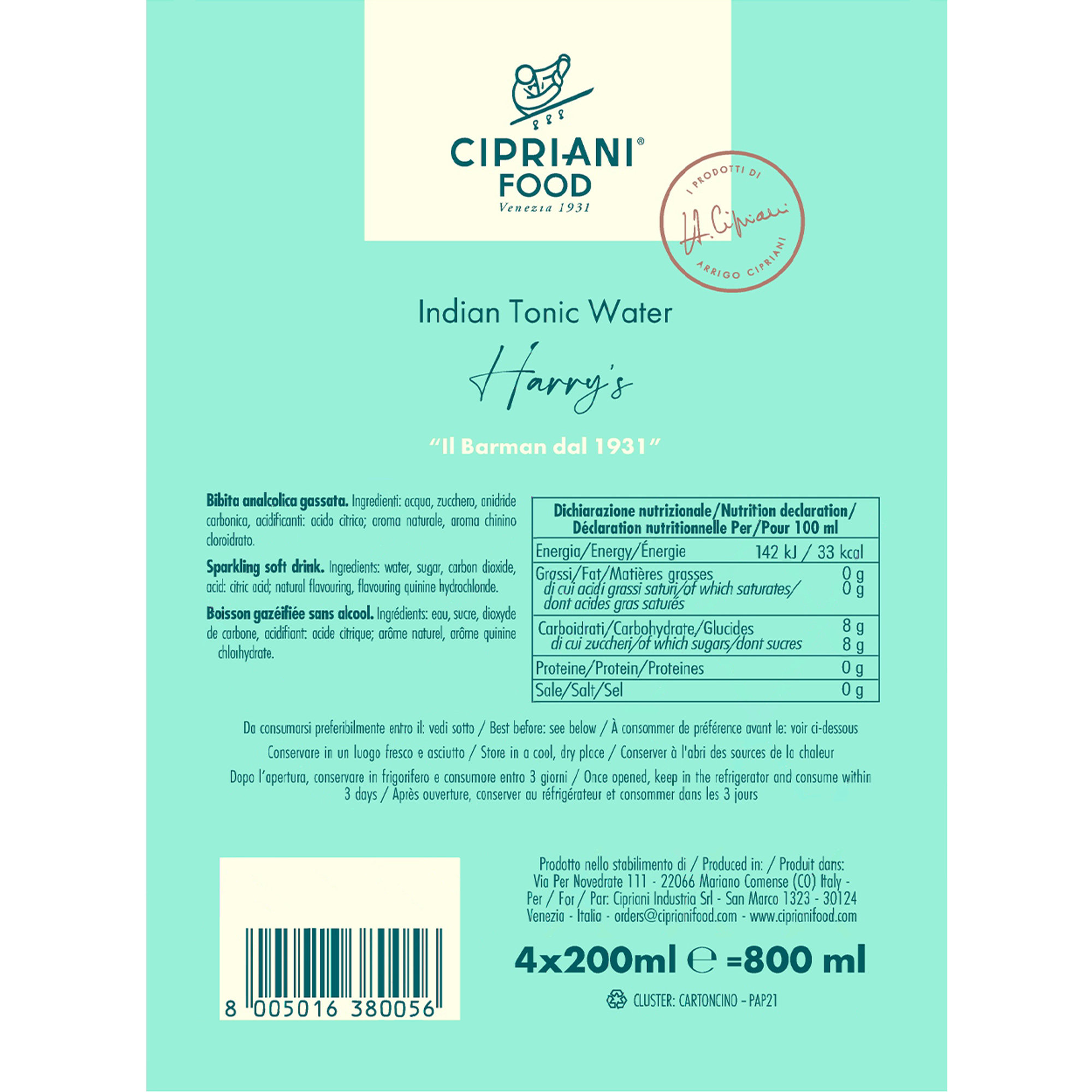 16 bottiglie 180 ml - Indian Tonic Water "Harry's" Cipriani-22 vista1