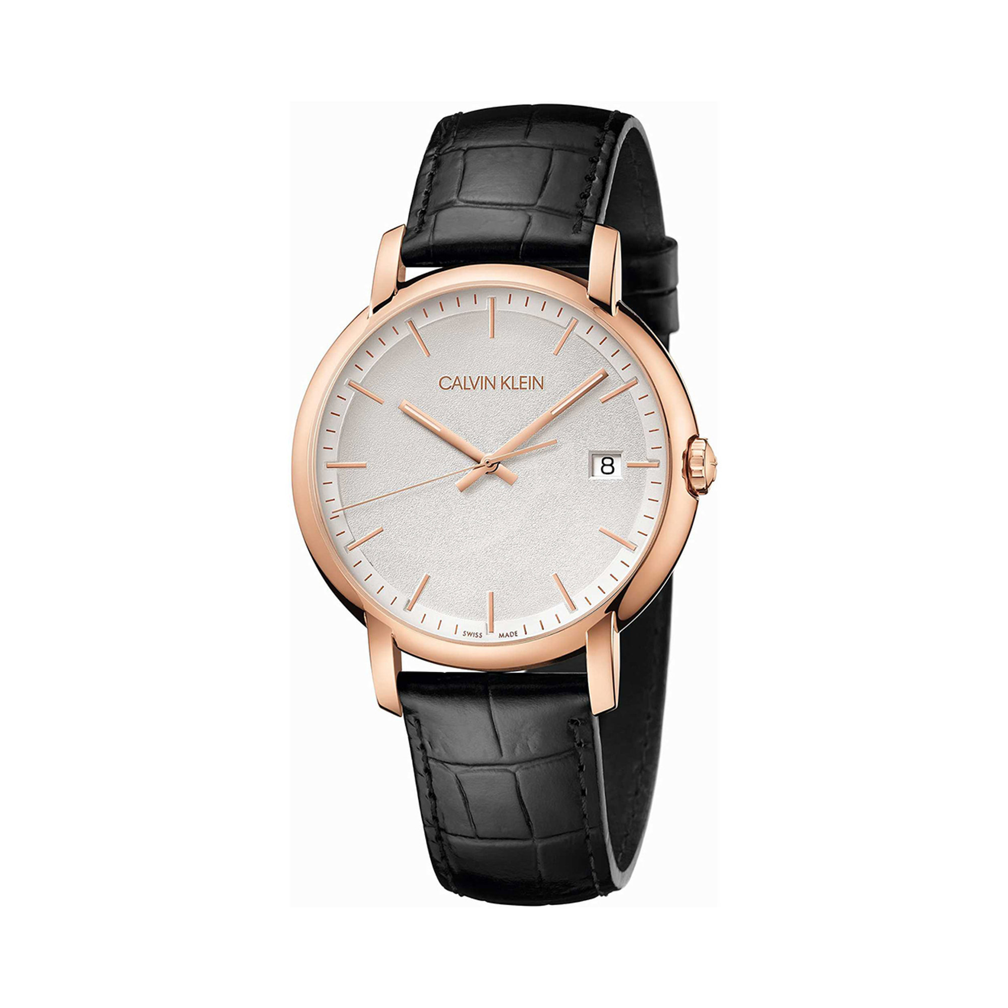 Orologio da Polso Calvin Klein con cinturino in pelle nera con quadrante bianco con cassa rosè Calvin Klein vista0