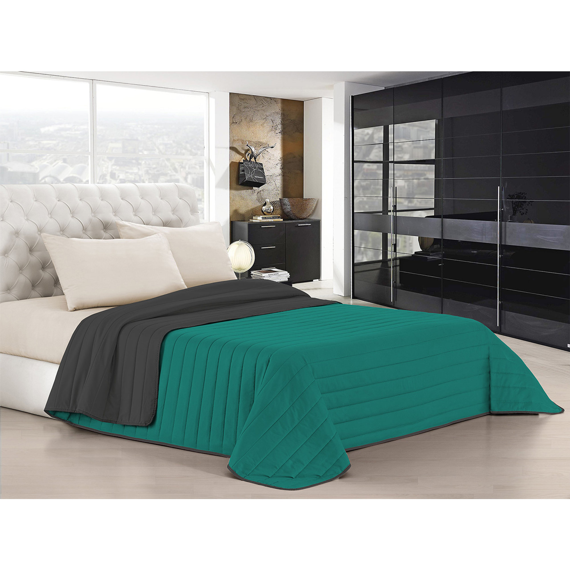 Linea Elegant zomer quilt, aqua/donkergrijs DATEX vista1