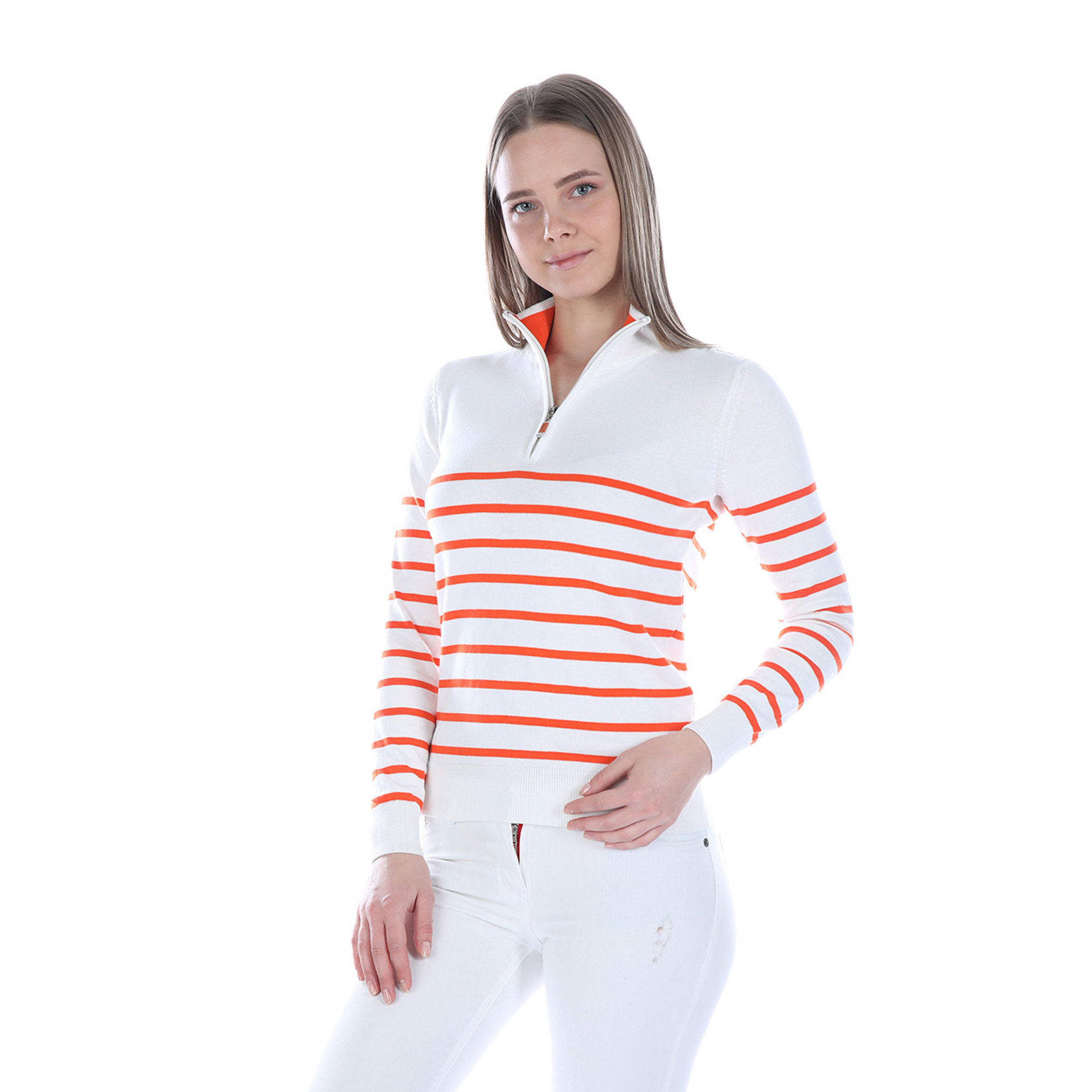 Maglia con fantasia riga ecru e arancione Giorgio di mare  vista3