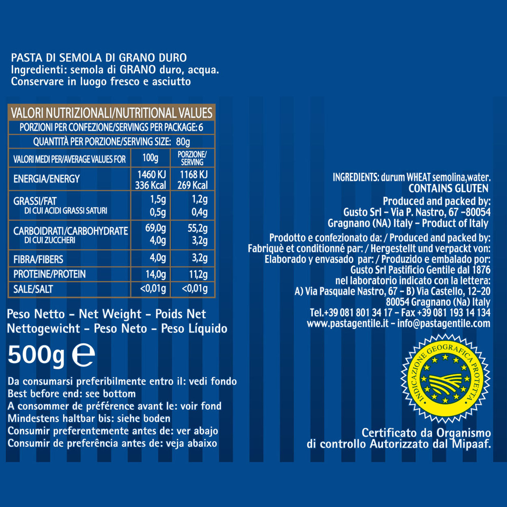 12 Conf. da 500 gr - Penne di semola di grano duro Gentile vista2