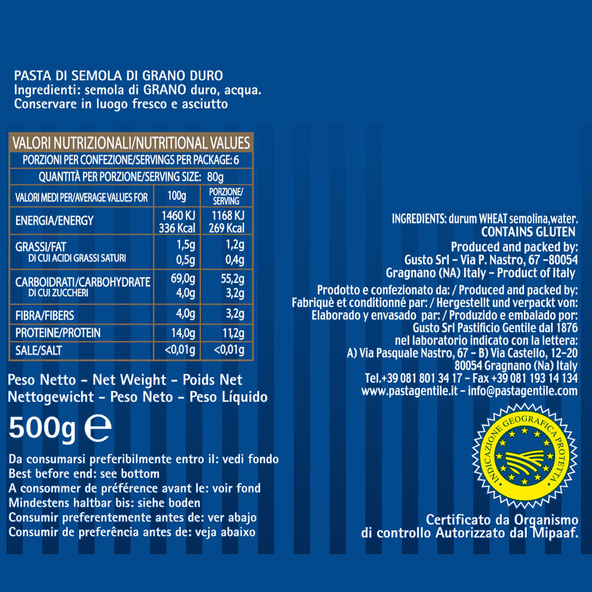 12 Conf. da 500 gr - Tortiglioni di semola di grano duro Gentile vista2