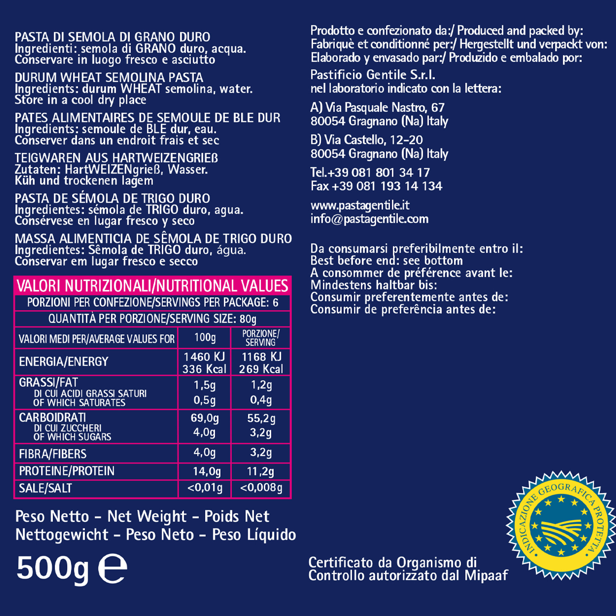 12 Conf. da 500 gr - Lasagne di semola di grano duro Gentile vista2