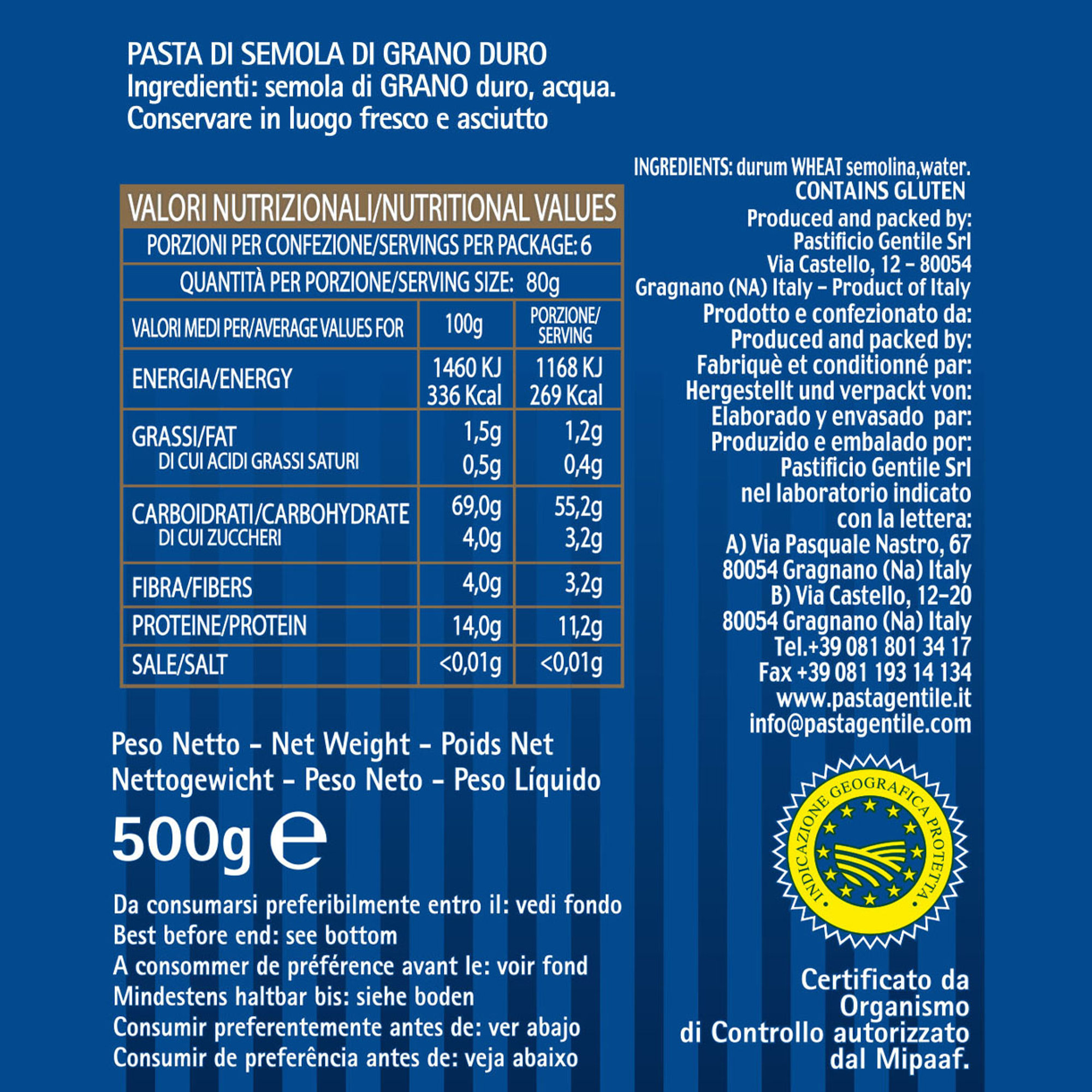 12 Conf. da 500 gr - Chitarre di semola di grano duro Gentile vista2